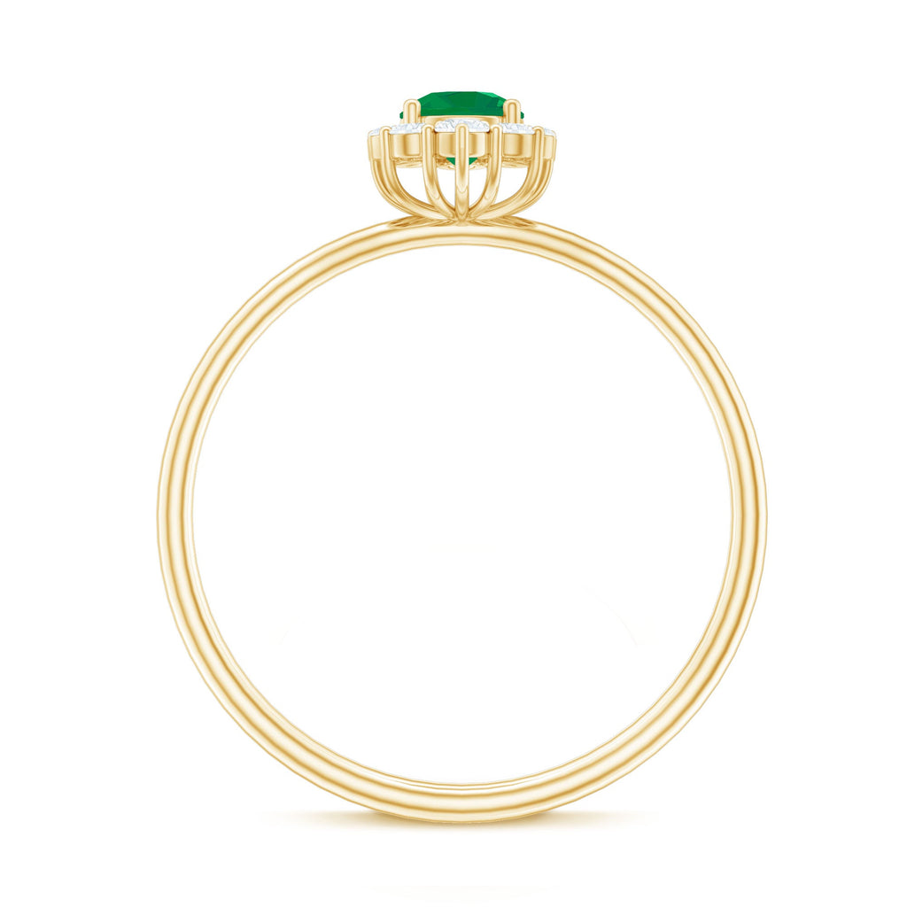 Emerald Promise Ring – Natural AAA Quality Green Gemstone with Diamond Halo Setting