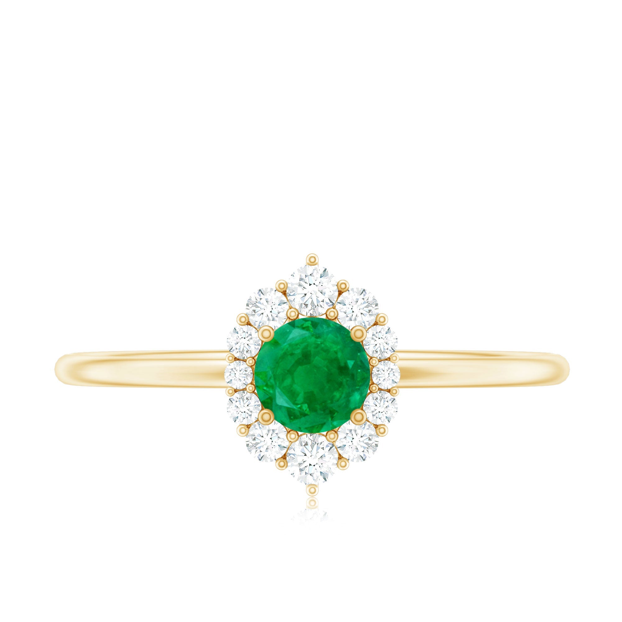 Emerald Promise Ring – Natural AAA Quality Green Gemstone with Diamond Halo Setting