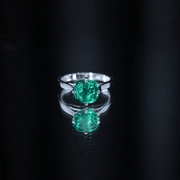 Lab Grown Emerald Ring – Cushion Cut 2 Carat Solitaire Engagement Ring Floral Setting