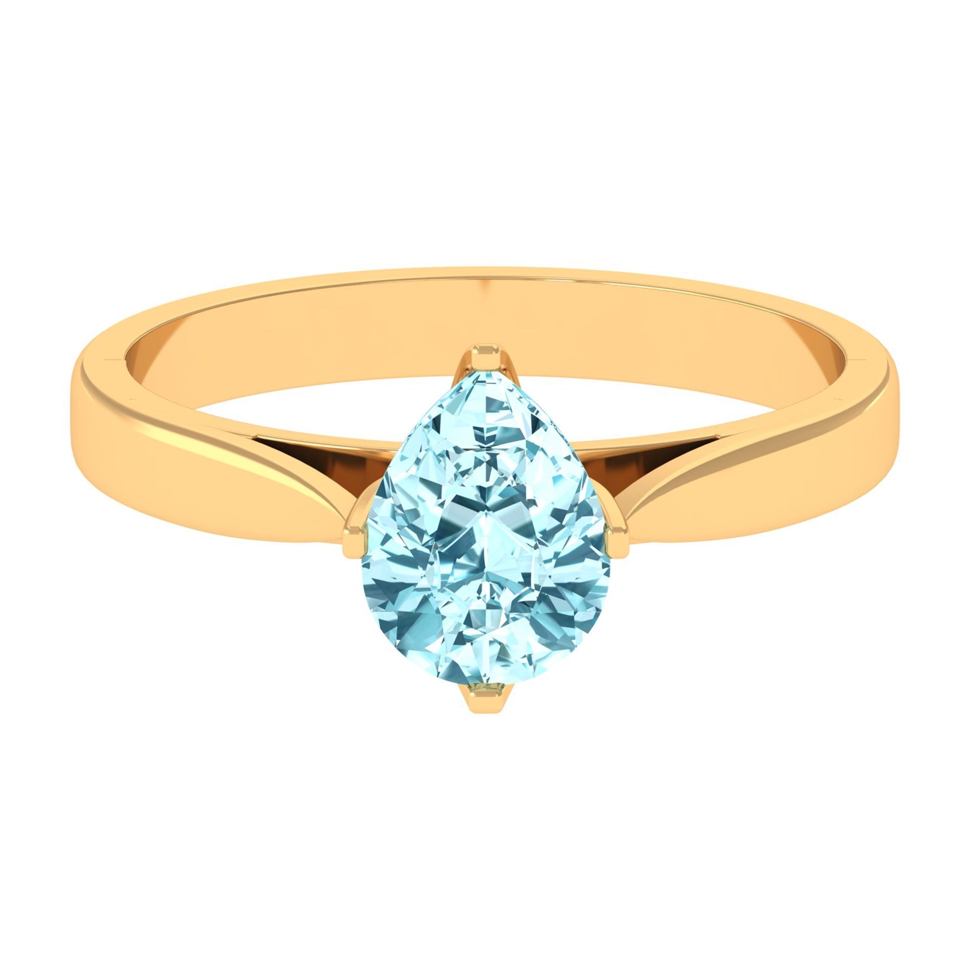 Aquamarine Solitaire Ring – 1 Carat Pear Cut Blue Gemstone With Floral Setting