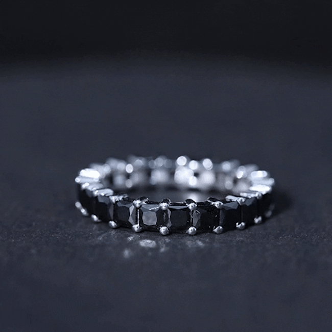 Princess Cut Black Onyx Wedding Band in Shared Prong Setting