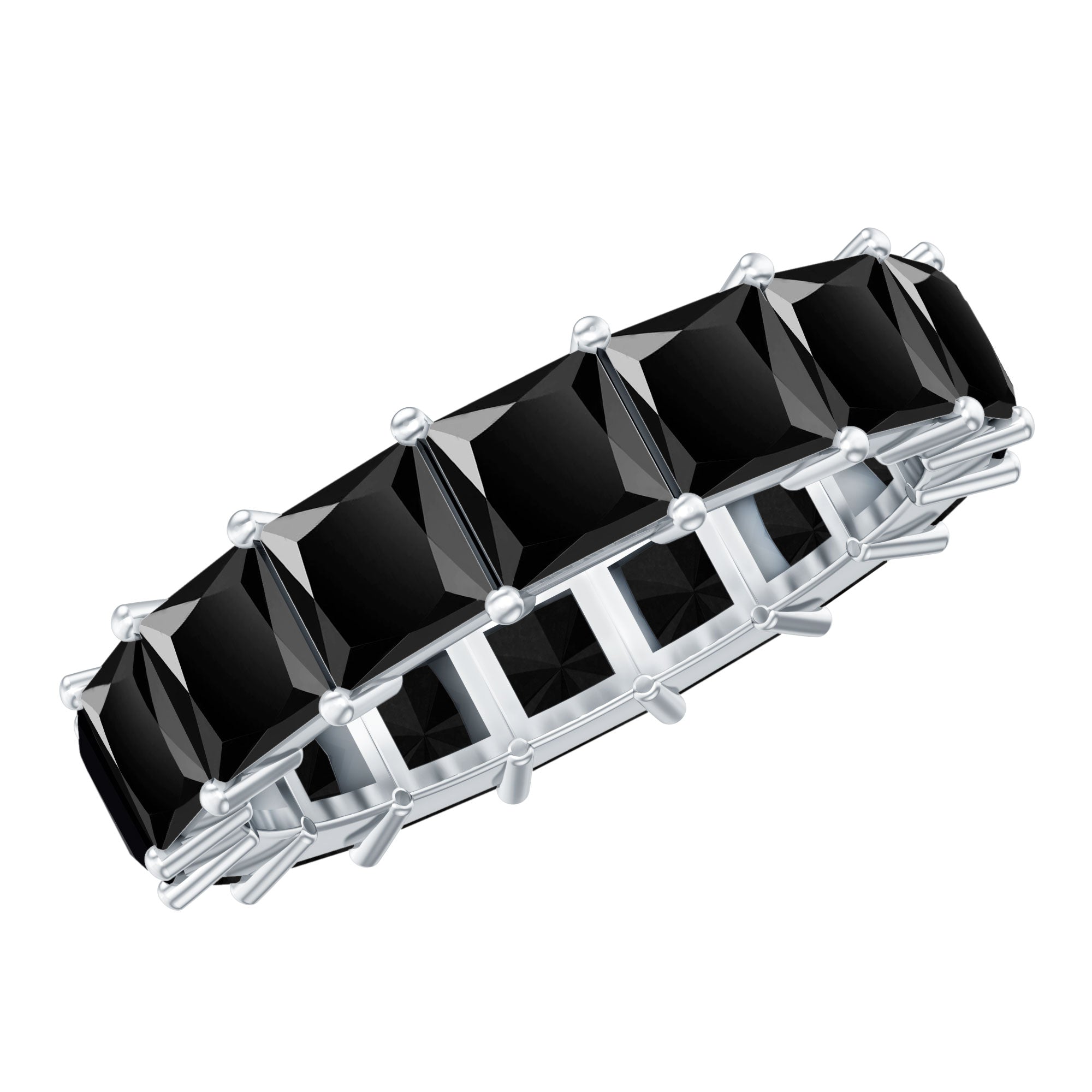 Princess Cut Black Onyx Wedding Band in Shared Prong Setting