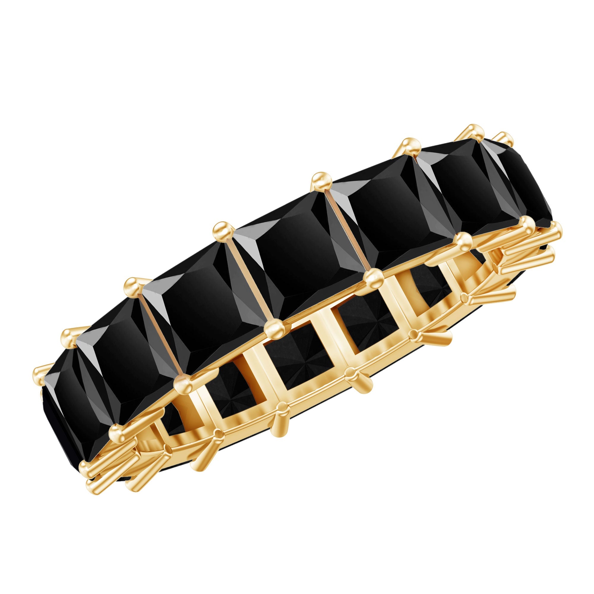 Princess Cut Black Onyx Wedding Band in Shared Prong Setting