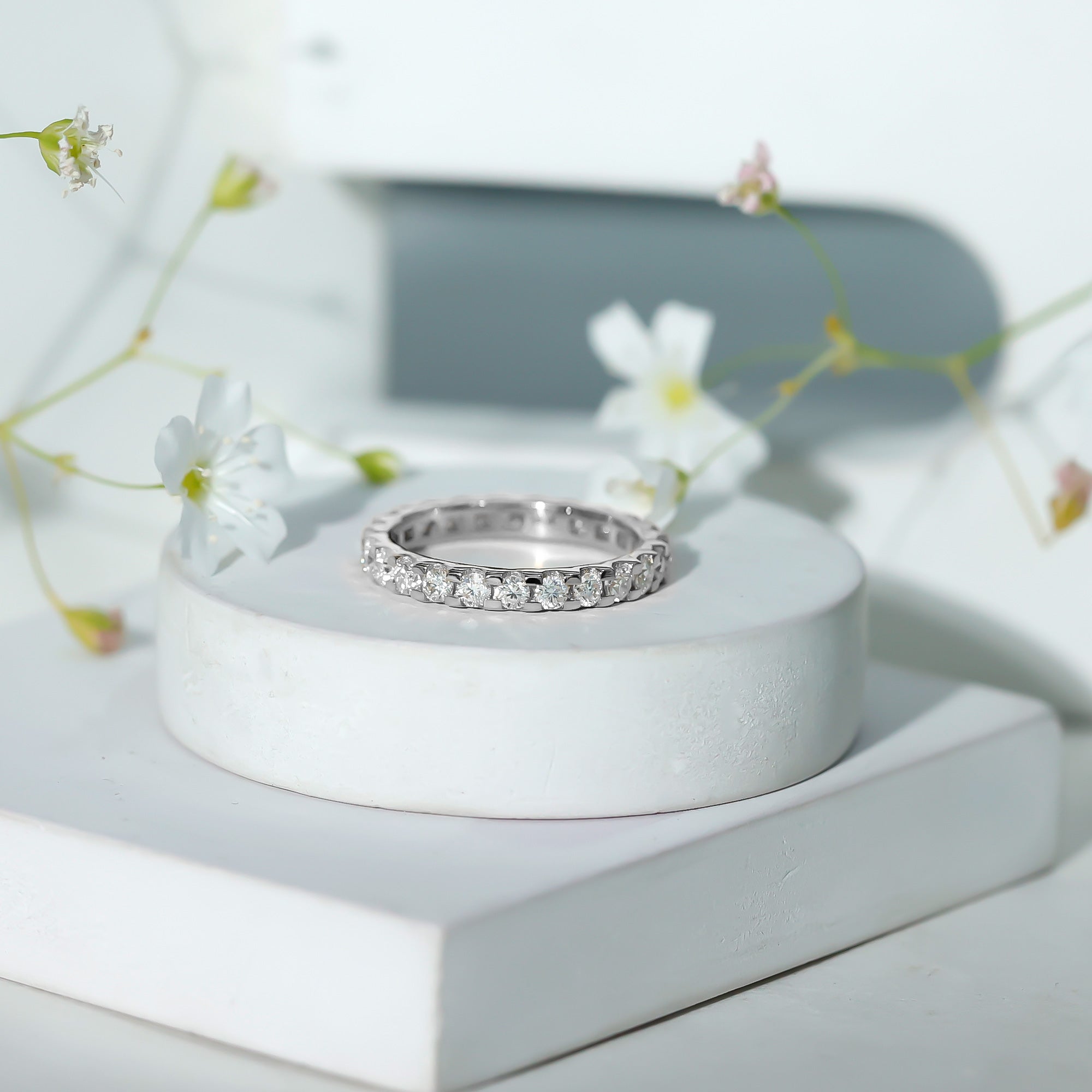 Moissanite Eternity Band – Classic Wedding Band With Round Cut Moissanite & D Color VS1 Clarity