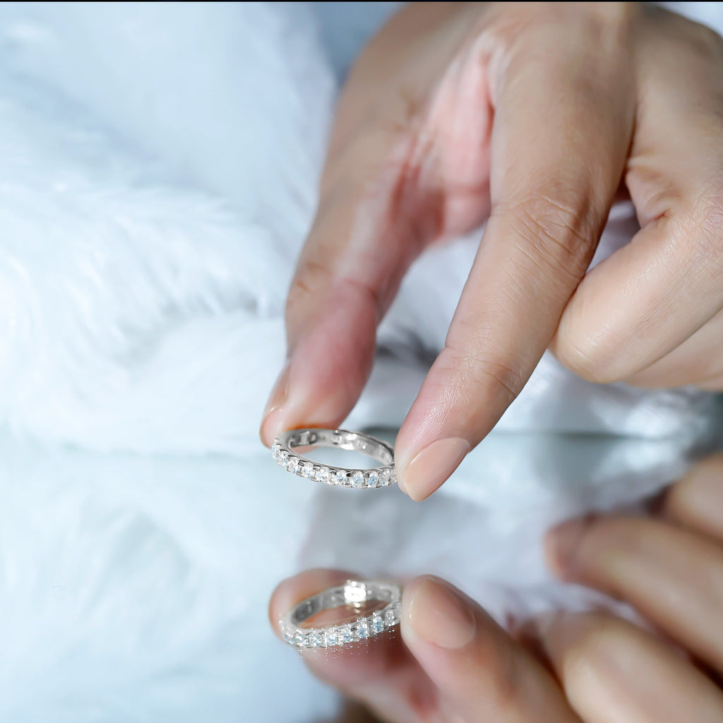 Moissanite Eternity Band – Classic Wedding Band With Round Cut Moissanite & D Color VS1 Clarity