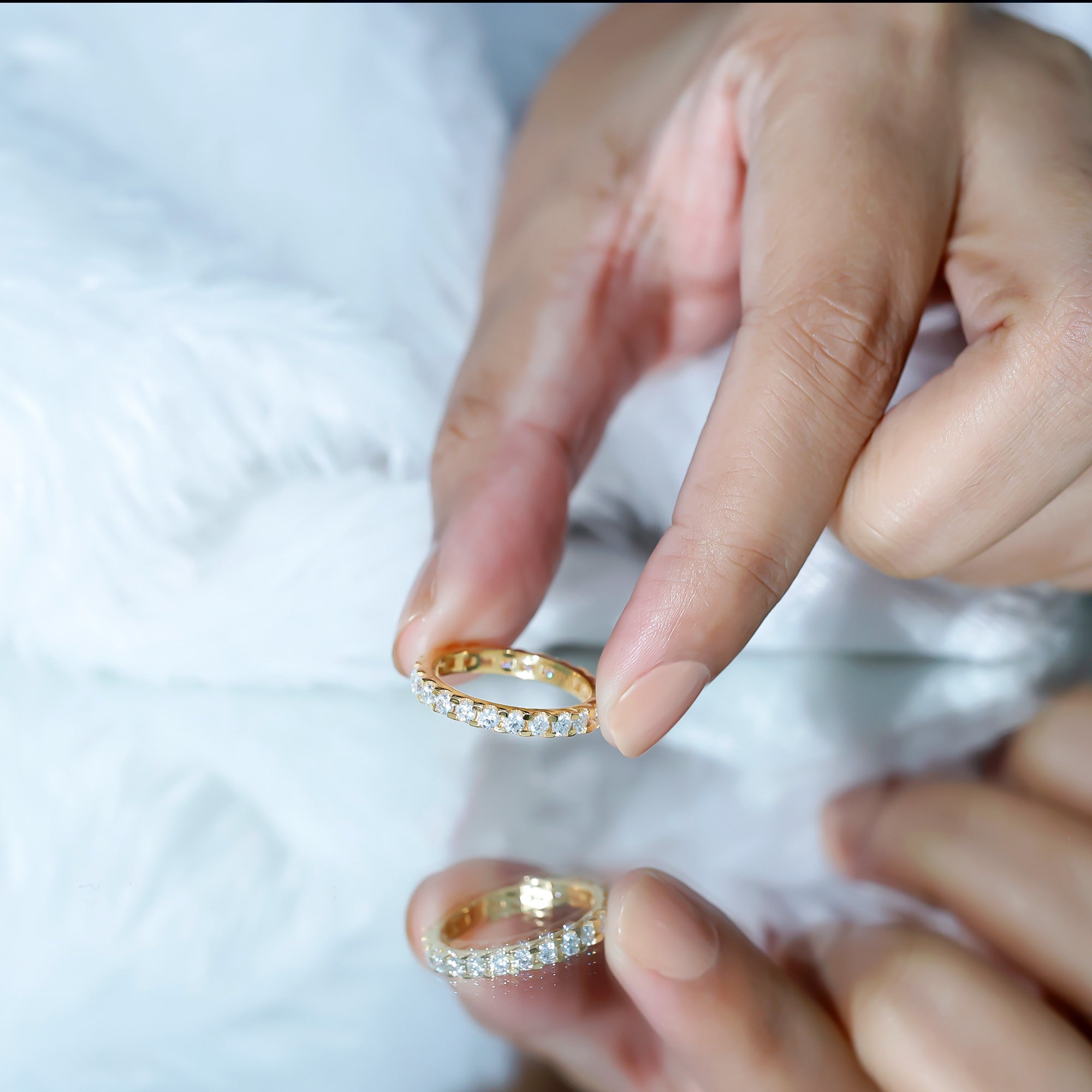 Moissanite Eternity Band – Classic Wedding Band With Round Cut Moissanite & D Color VS1 Clarity