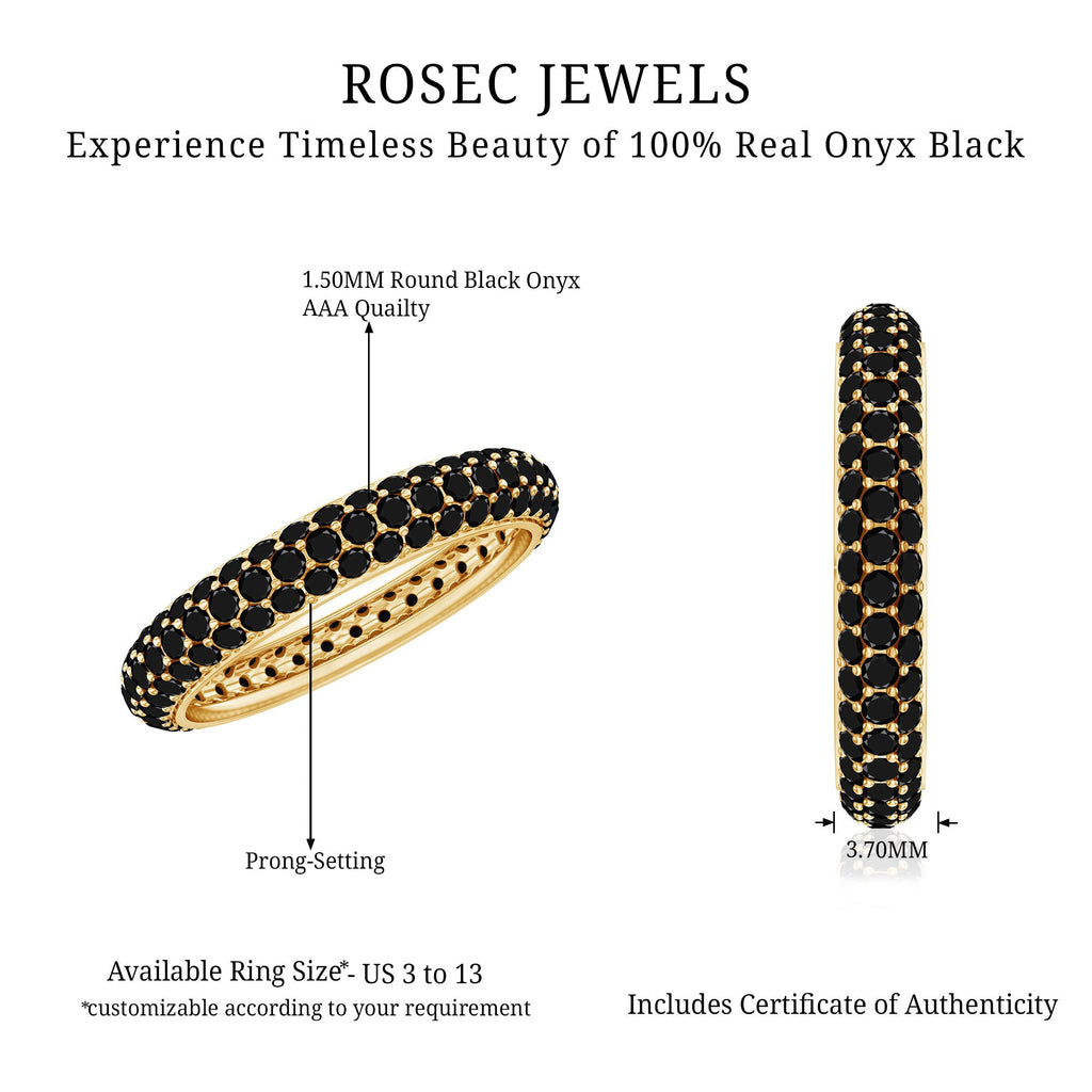 Certified Black Onyx Three Row Eternity Band Ring for Women