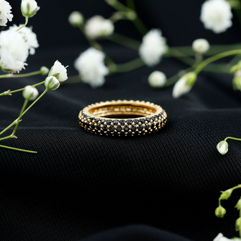 Certified Black Onyx Three Row Eternity Band Ring for Women