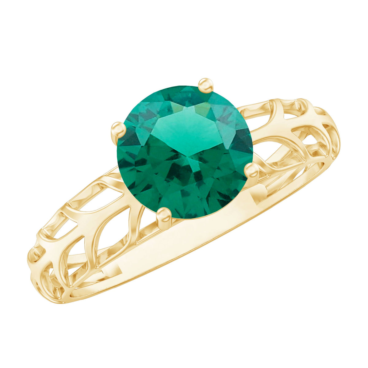 Lab Grown Emerald Ring – Solitaire Engagement Ring with Filigree Details, 2 Ct AAAA Quality