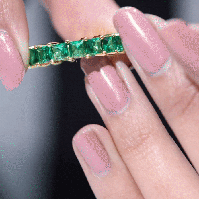 Lab Created Emerald Ring – Princess Cut Full Eternity Band With Shared Prong Setting