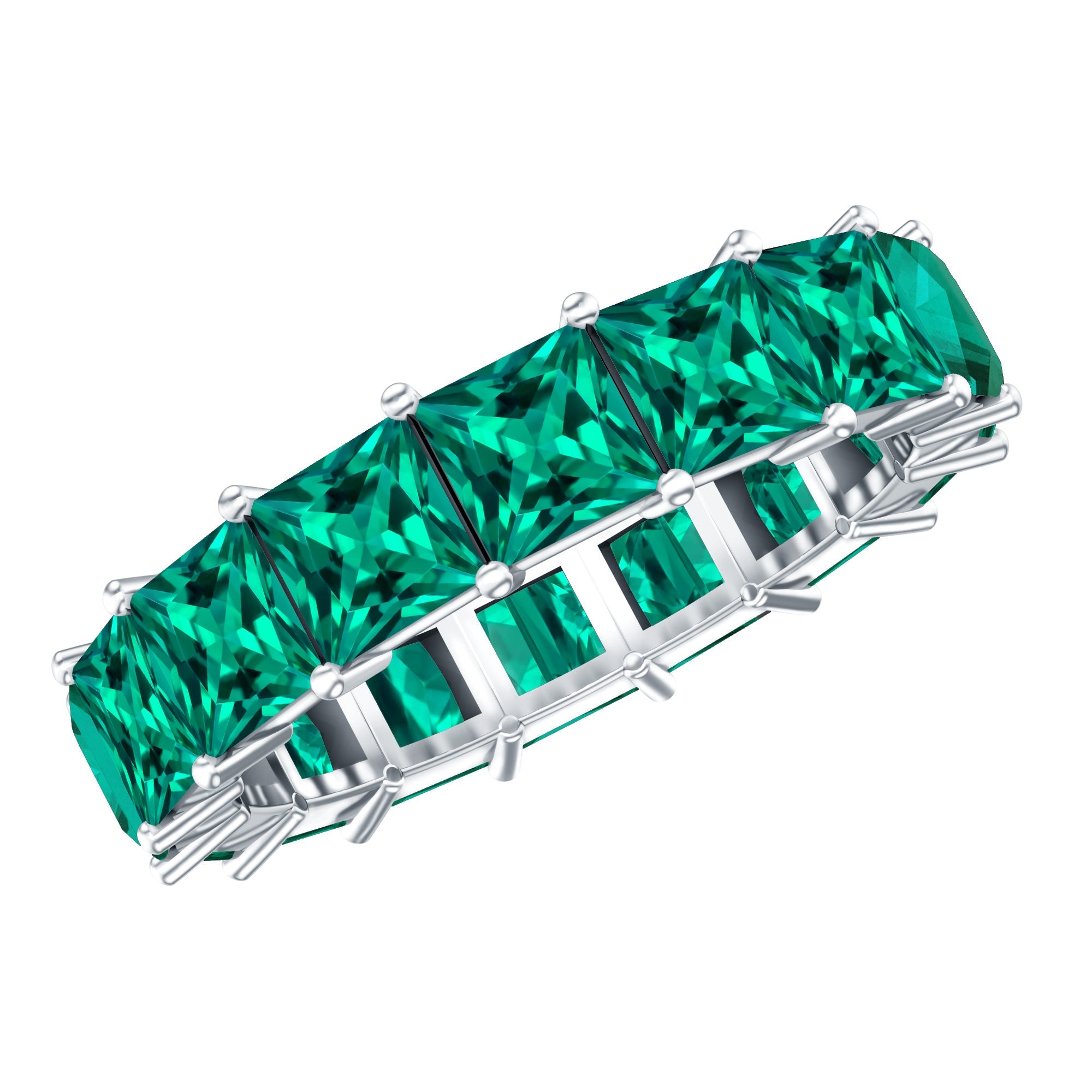 Lab Created Emerald Ring – Princess Cut Full Eternity Band With Shared Prong Setting