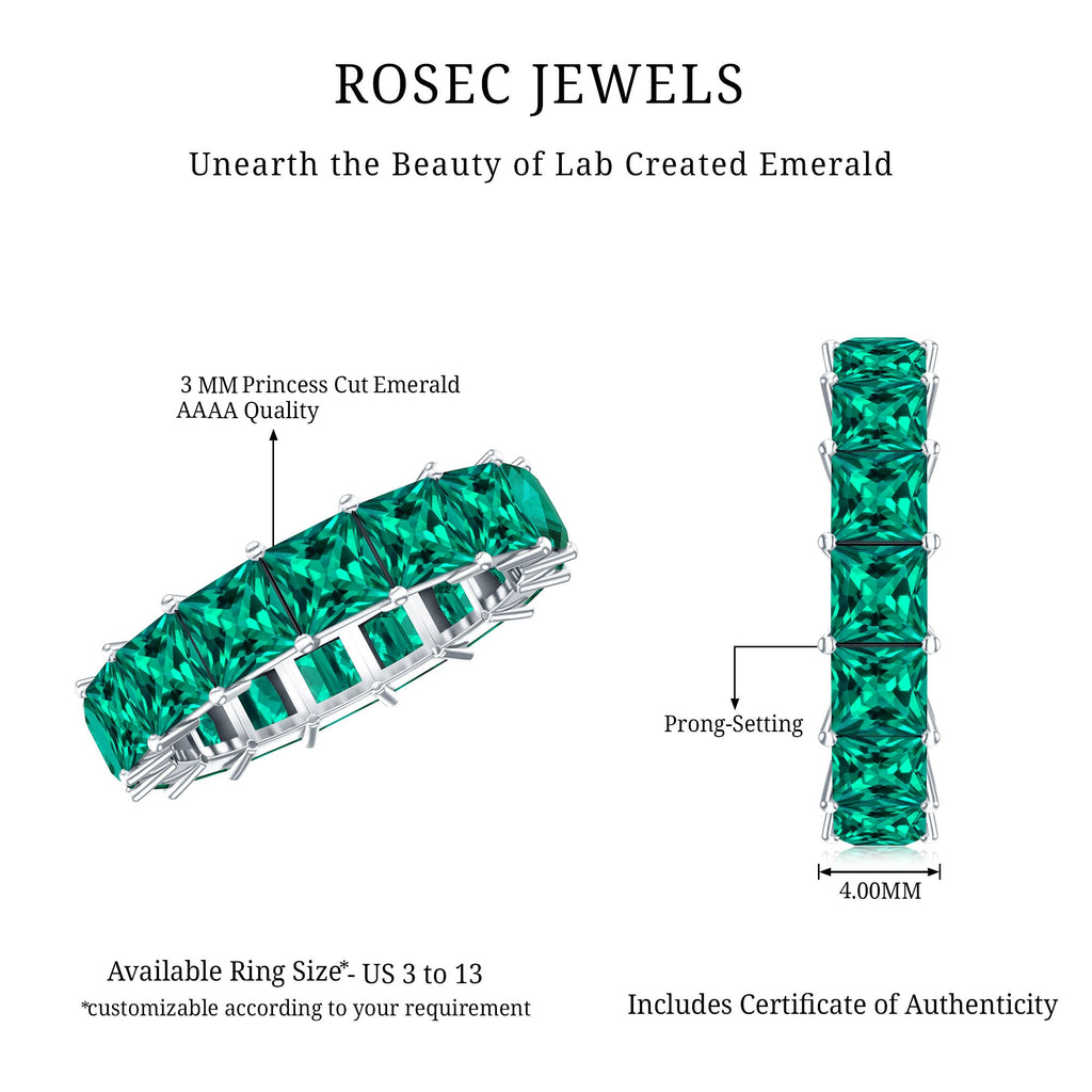 Lab Created Emerald Ring – Princess Cut Full Eternity Band With Shared Prong Setting