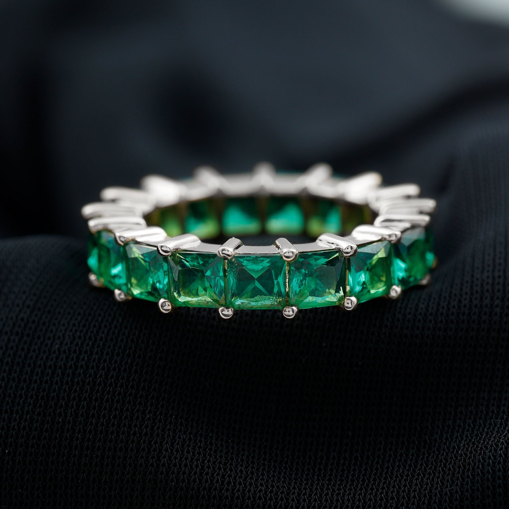 Lab Created Emerald Ring – Princess Cut Full Eternity Band With Shared Prong Setting