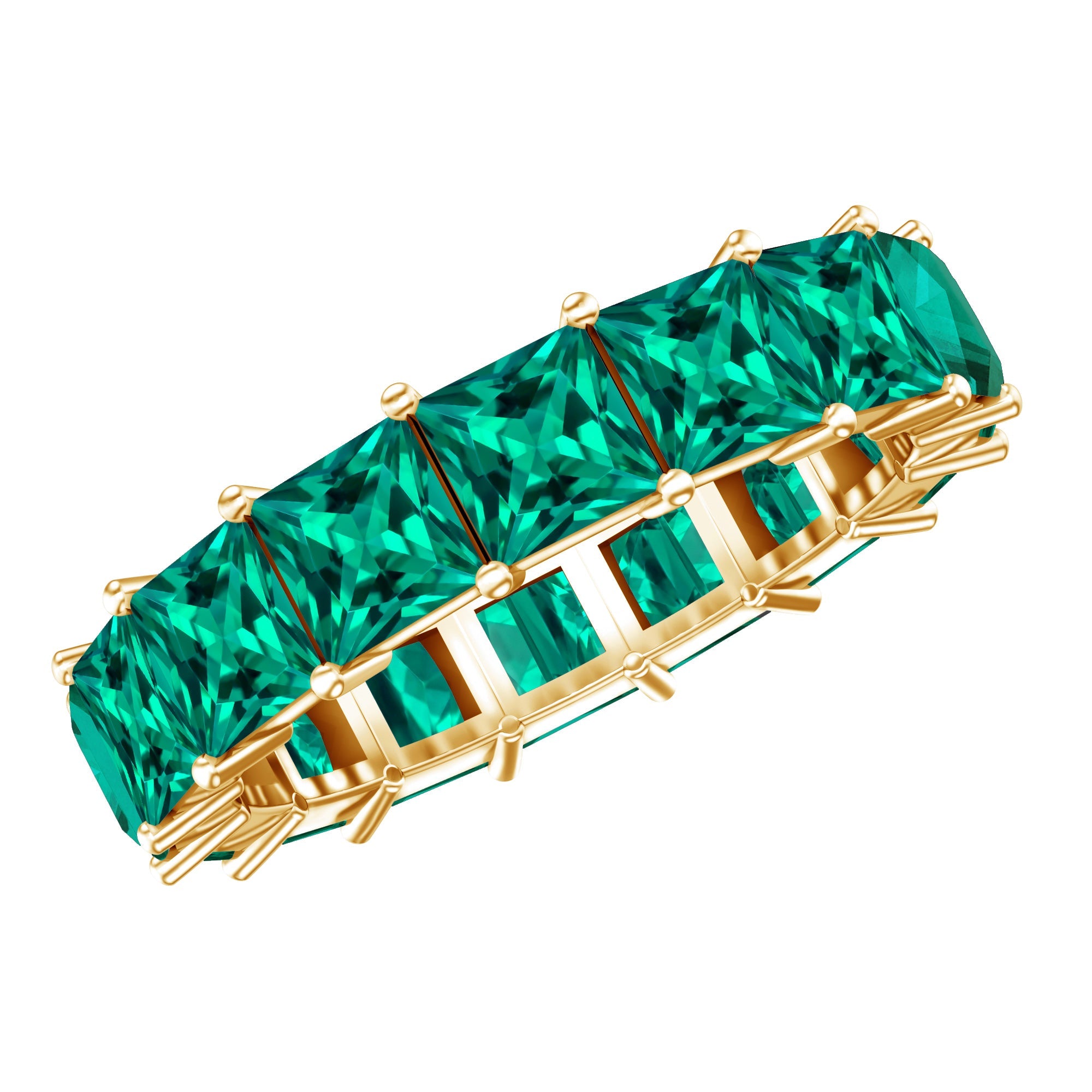 Lab Created Emerald Ring – Princess Cut Full Eternity Band With Shared Prong Setting
