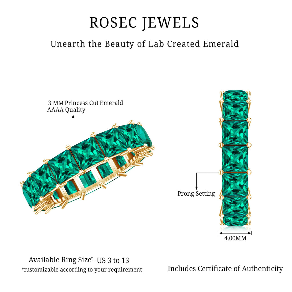 Lab Created Emerald Ring – Princess Cut Full Eternity Band With Shared Prong Setting