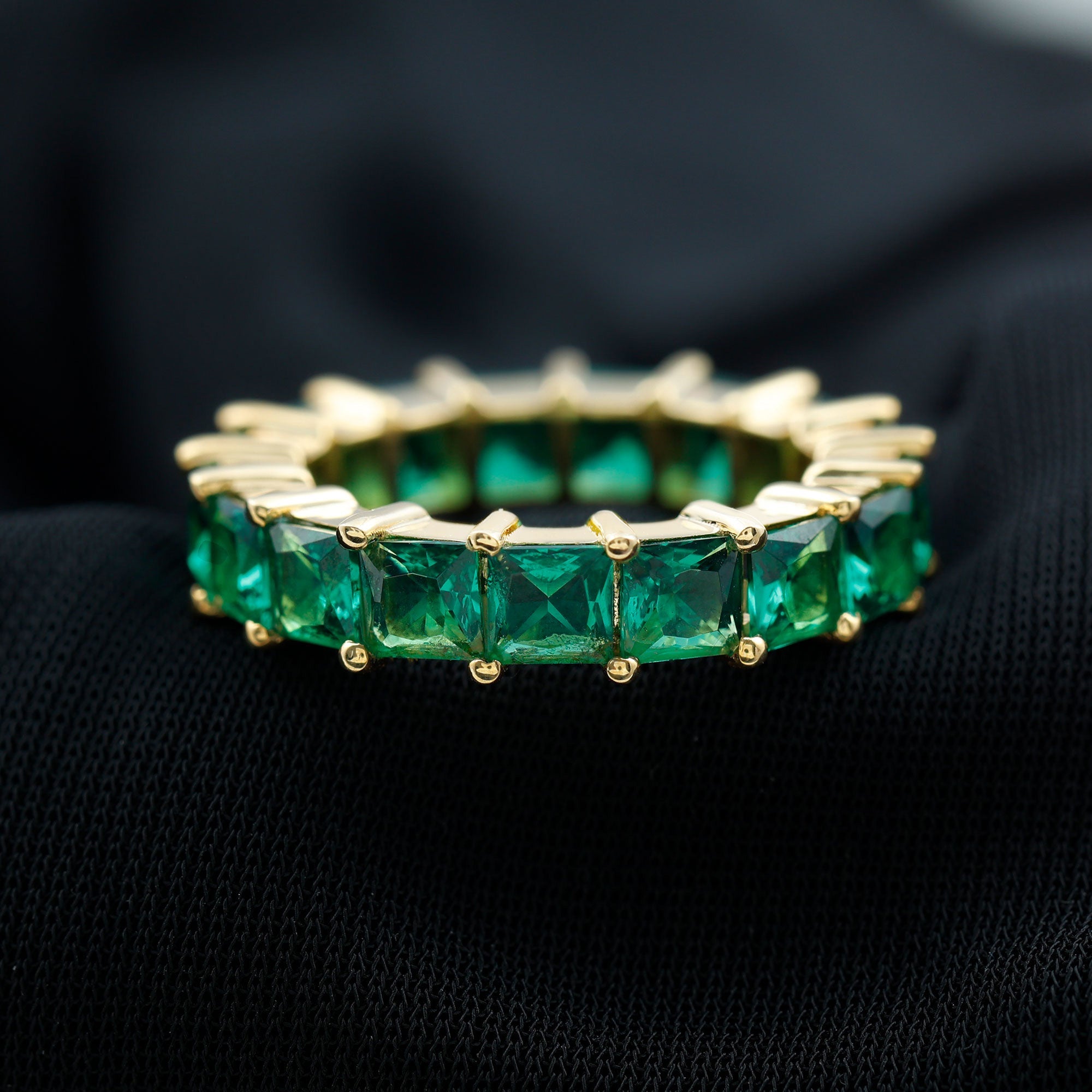 Lab Created Emerald Ring – Princess Cut Full Eternity Band With Shared Prong Setting