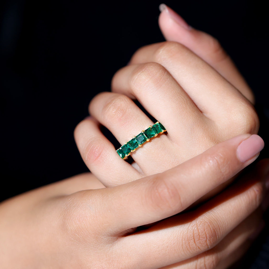 Lab Created Emerald Ring – Princess Cut Full Eternity Band With Shared Prong Setting