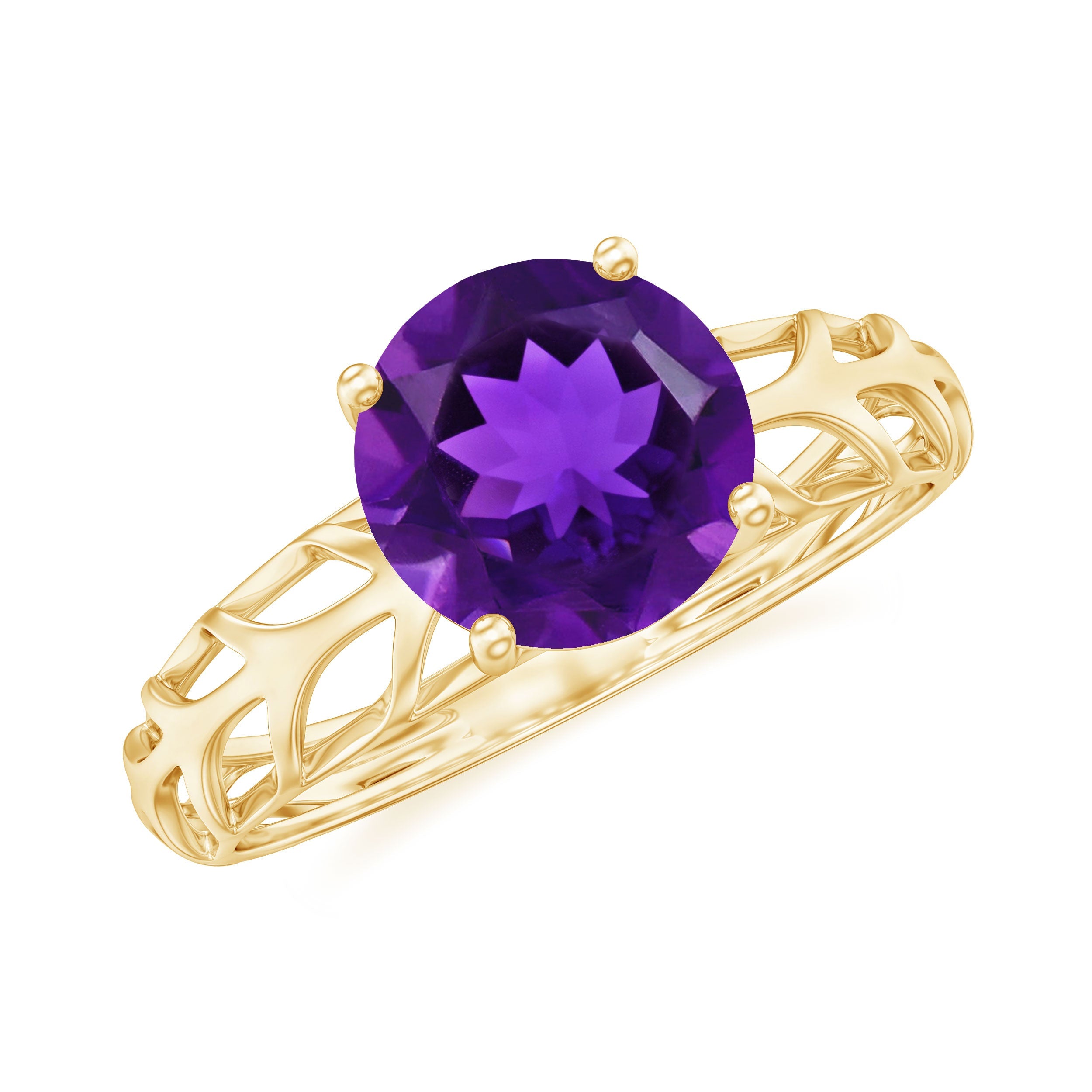 1.2 Carat Round Amethyst Solitaire Engagement Ring with Filigree Details