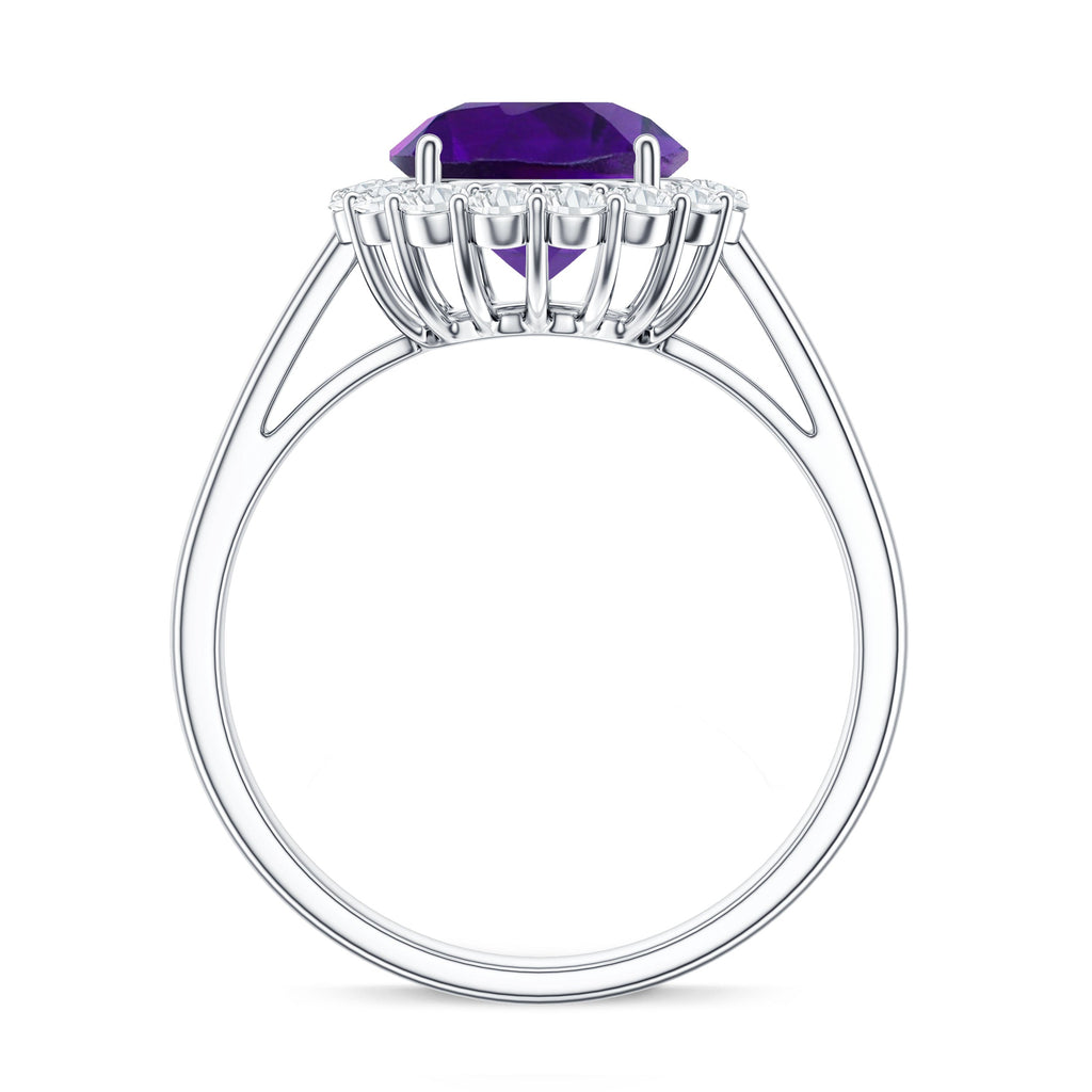 Certified Natural 2 Carat Amethyst Engagement Ring with Moissanite Halo