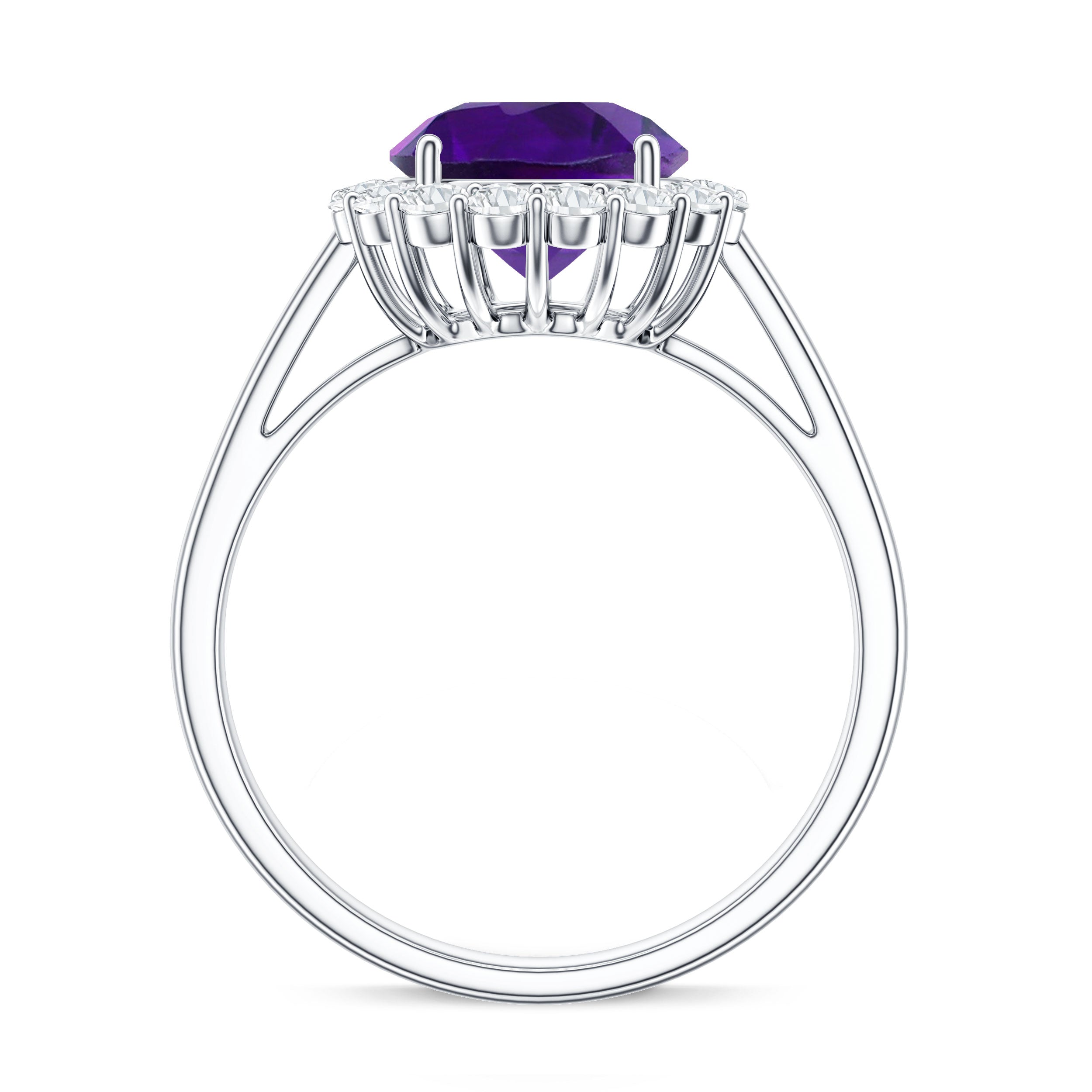 Certified Natural 2 Carat Amethyst Engagement Ring with Moissanite Halo