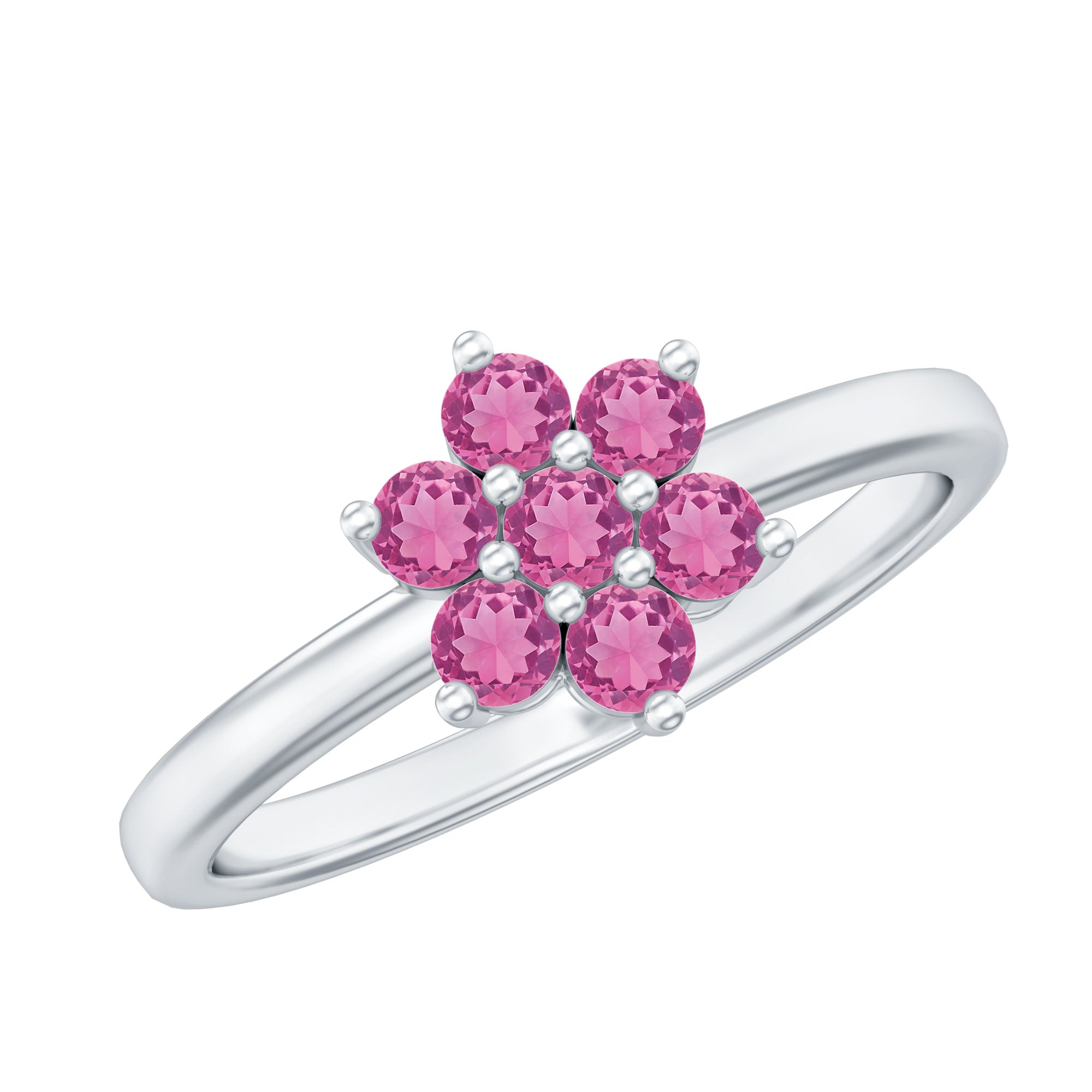 Pink Tourmaline Ring – AAA Flower Cluster Promise Ring in Rose Gold Finish