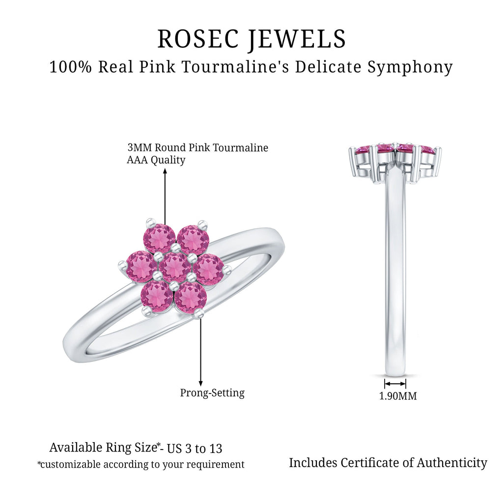 Pink Tourmaline Ring – AAA Flower Cluster Promise Ring in Rose Gold Finish