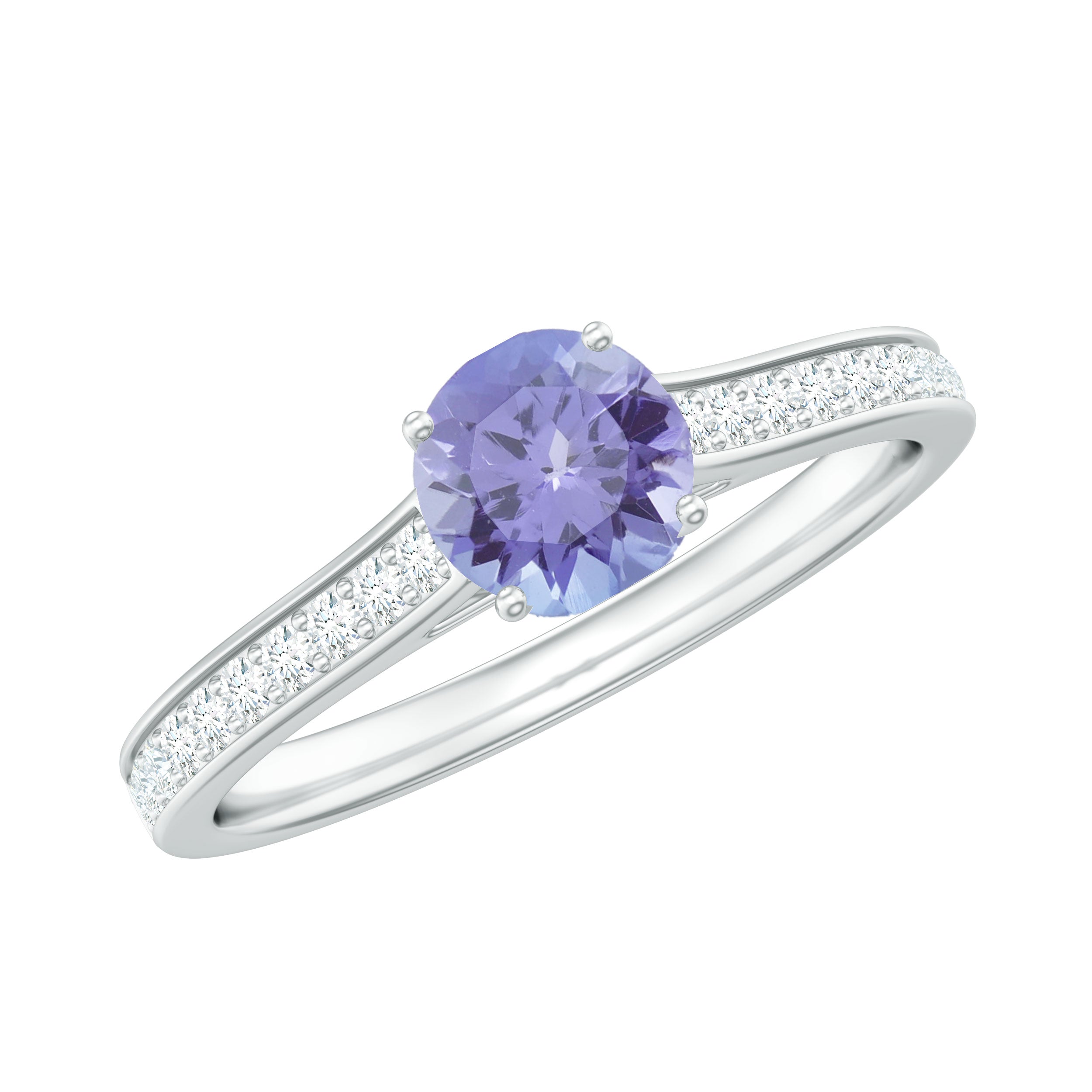 Natural Tanzanite Ring – Solitaire Engagement Ring with Diamond Accents | AAA Quality Blue Violet Gemstone