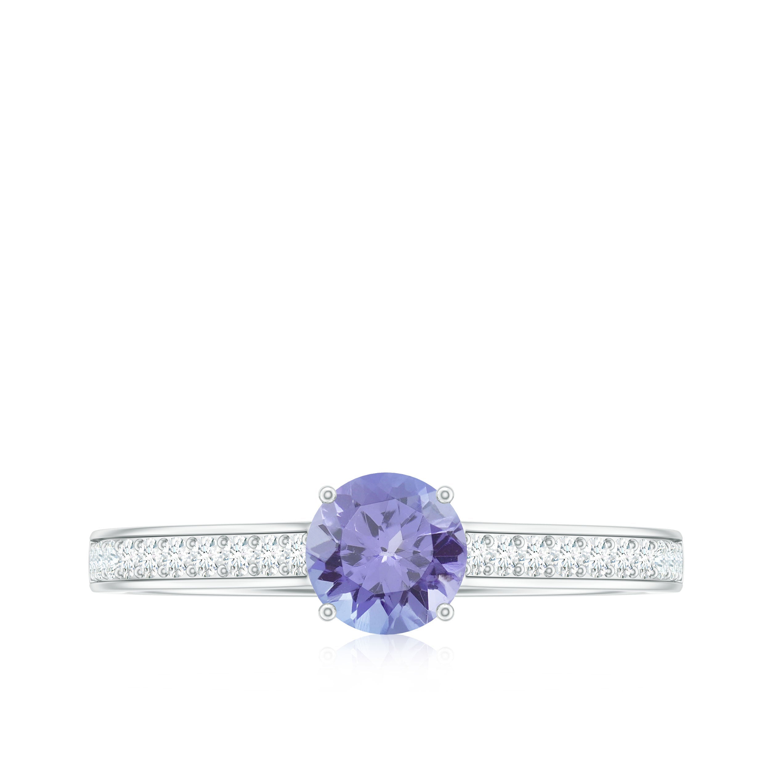Natural Tanzanite Ring – Solitaire Engagement Ring with Diamond Accents | AAA Quality Blue Violet Gemstone
