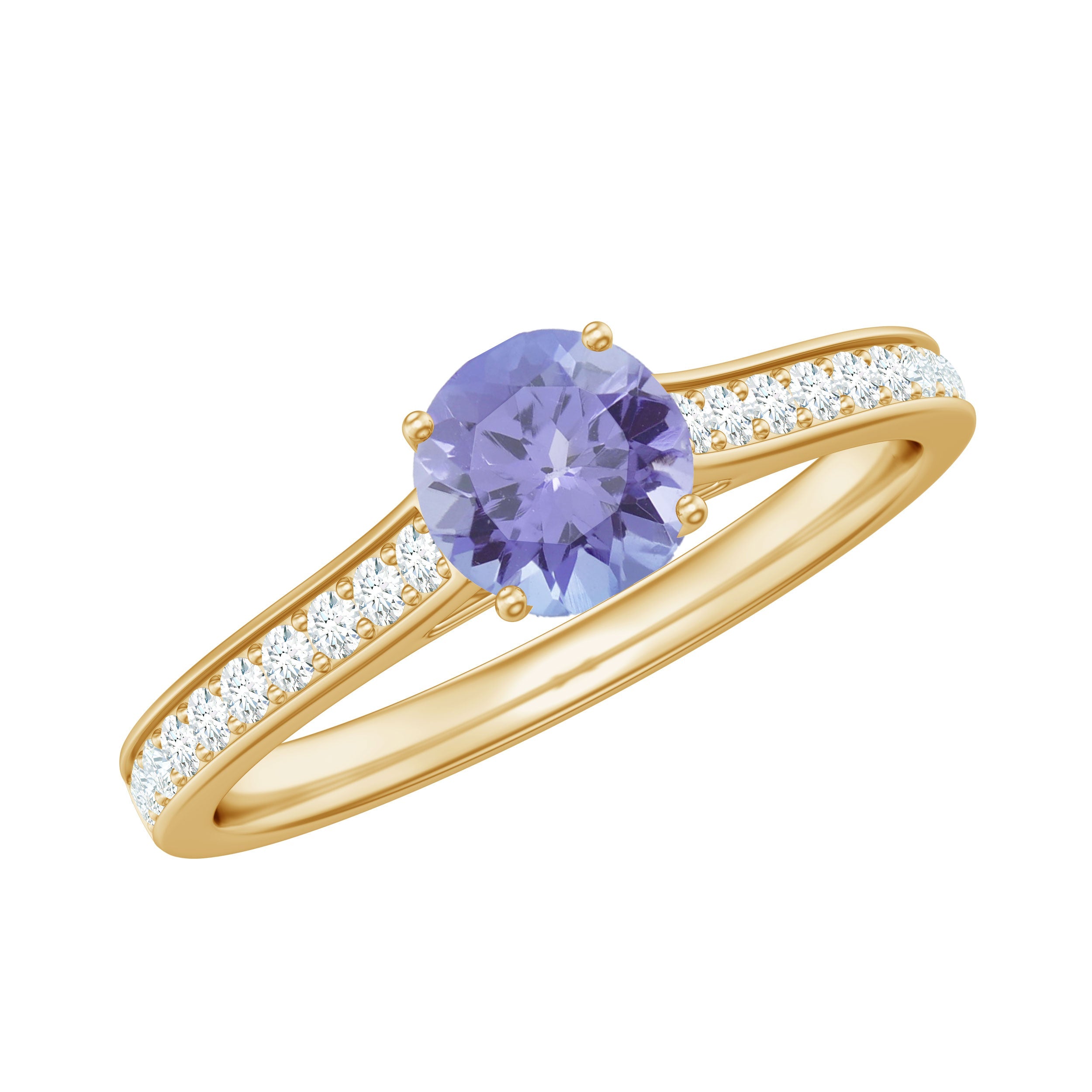Natural Tanzanite Ring – Solitaire Engagement Ring with Diamond Accents | AAA Quality Blue Violet Gemstone