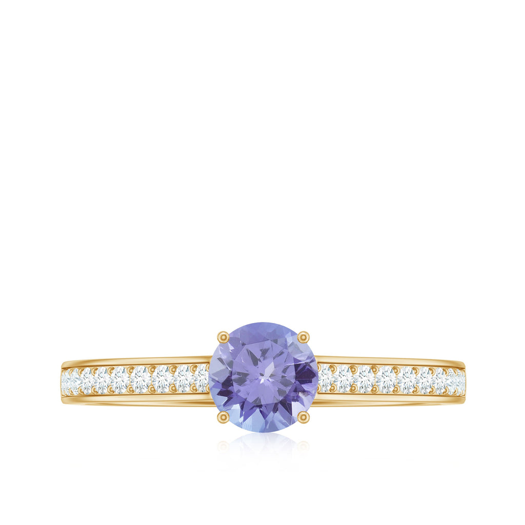 Natural Tanzanite Ring – Solitaire Engagement Ring with Diamond Accents | AAA Quality Blue Violet Gemstone