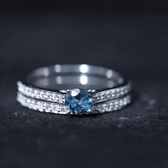 0.6 Carat London Blue Topaz Classic Engagement Ring with Diamond Wedding band