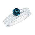 0.6 Carat London Blue Topaz Classic Engagement Ring with Diamond Wedding band
