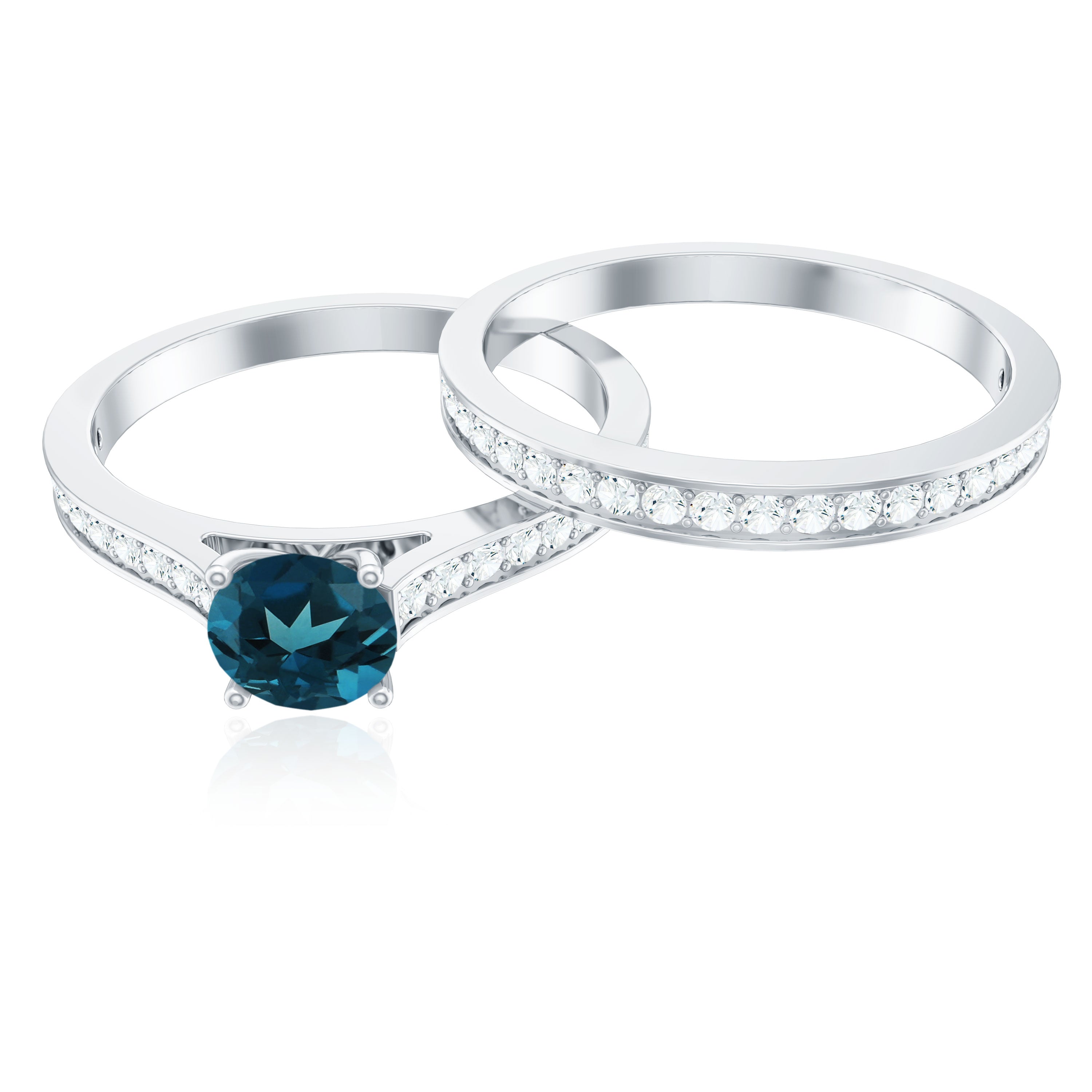 0.6 Carat London Blue Topaz Classic Engagement Ring with Diamond Wedding band