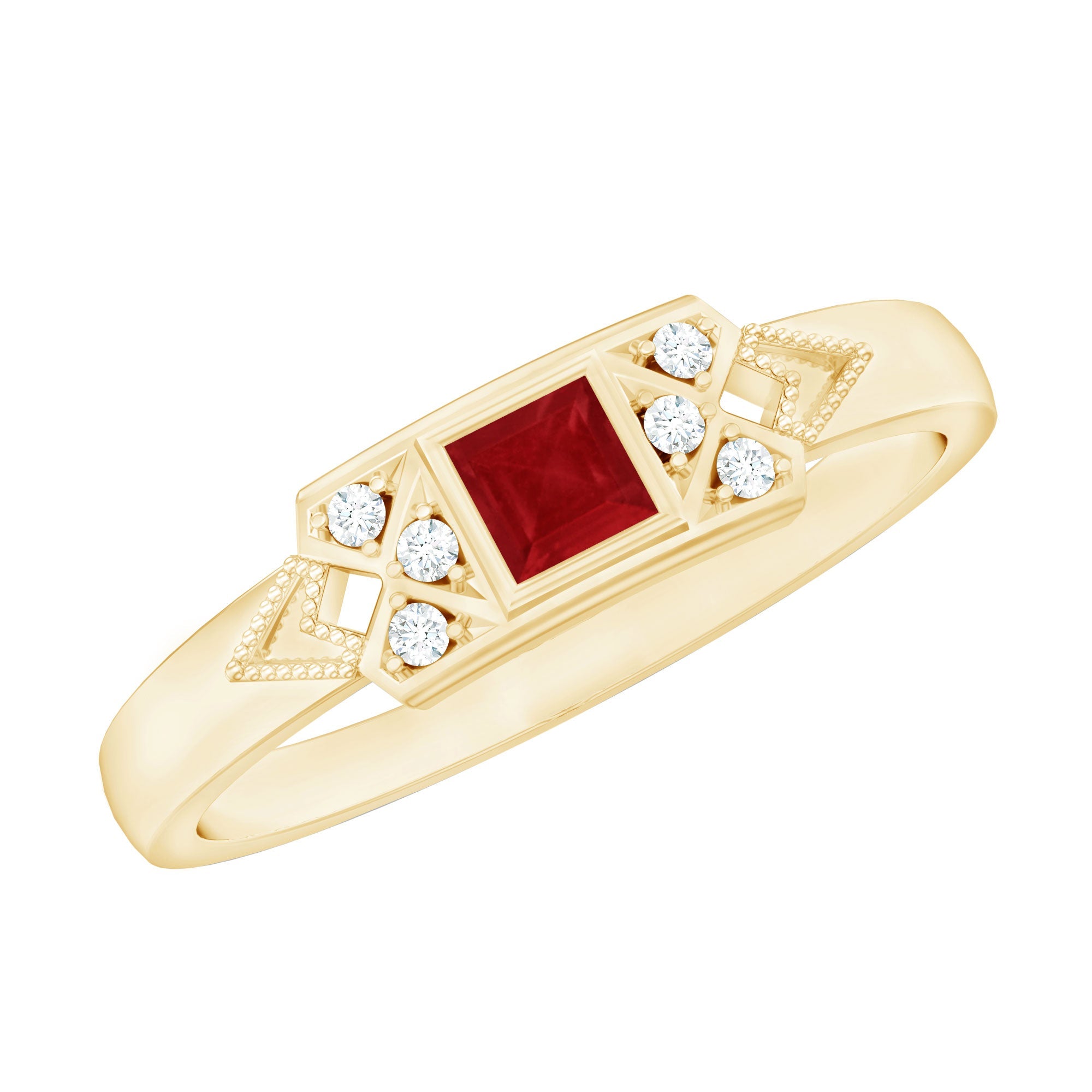 Ruby Promise Ring – Art Deco Vintage Ruby With Diamond Accent Band | Rosec Jewels