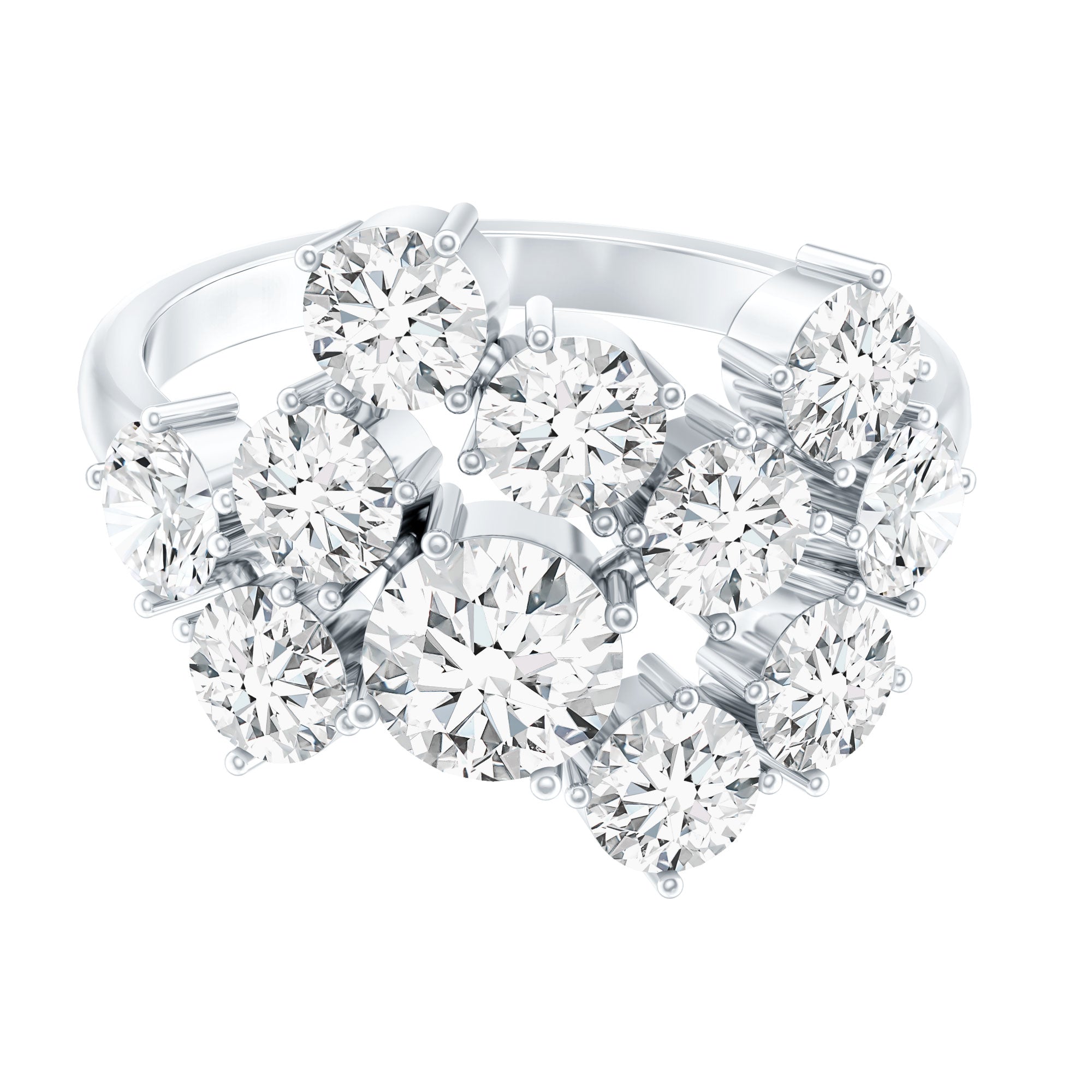 Certified Moissanite Cluster Statement Ring in Silver