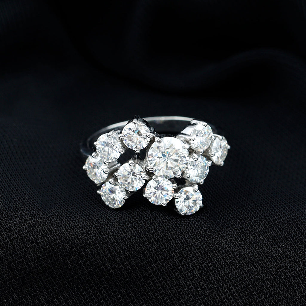 Certified Moissanite Cluster Statement Ring in Silver