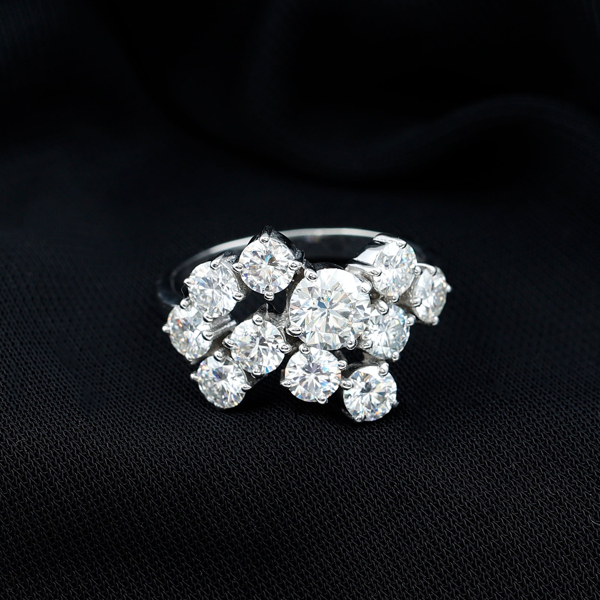 Certified Moissanite Cluster Statement Ring in Silver