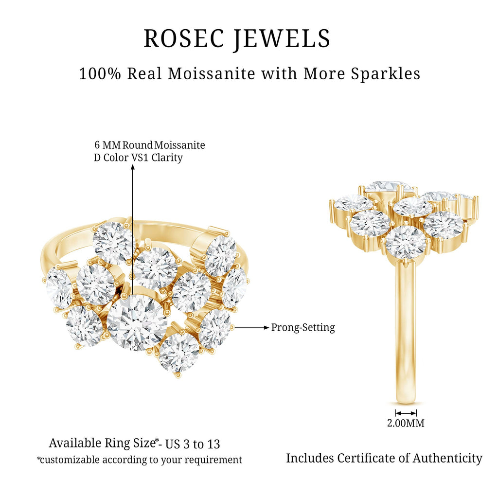 Certified Moissanite Cluster Statement Ring in Silver