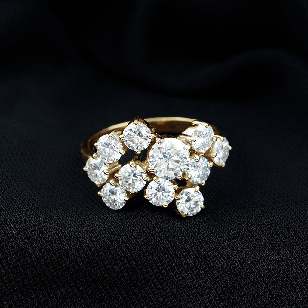 Certified Moissanite Cluster Statement Ring in Silver