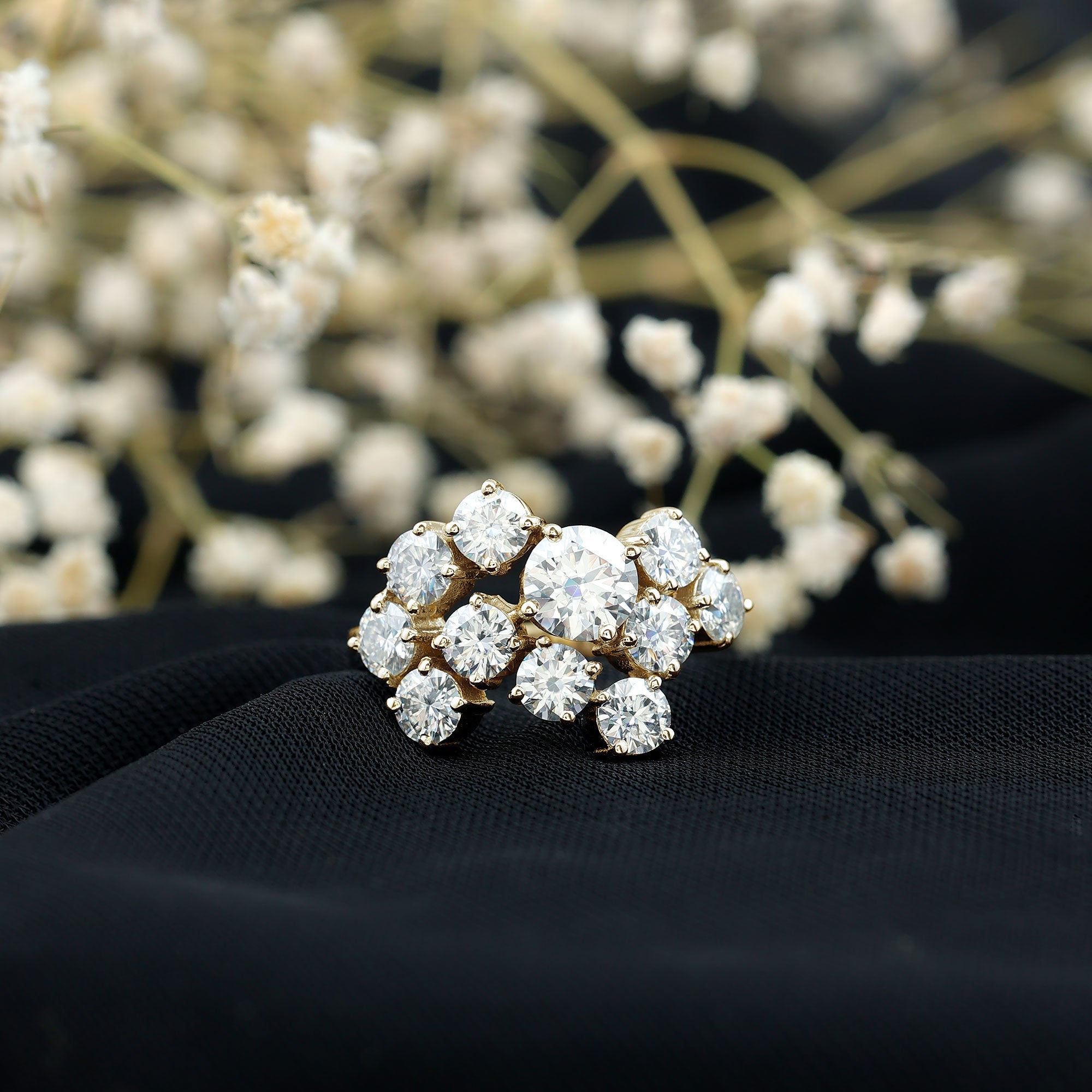 Certified Moissanite Cluster Statement Ring in Silver