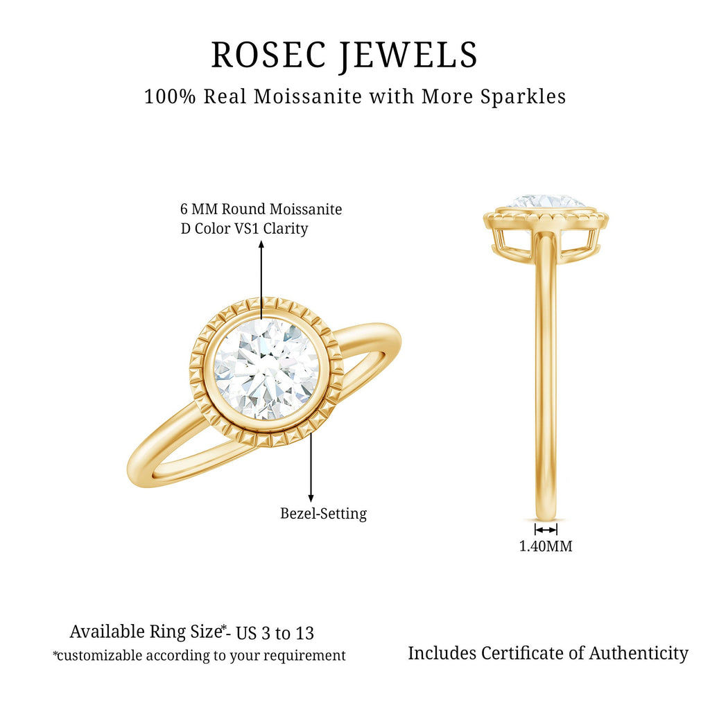 Moissanite Engagement Ring – 6mm Round Cut Solitaire in Bezel Setting