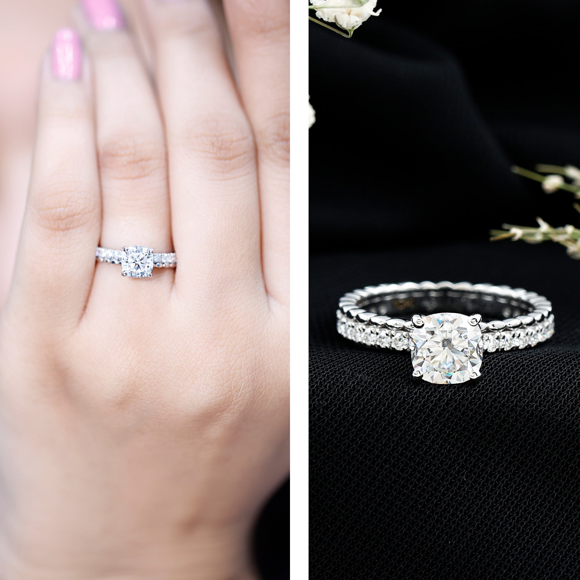 6mm Certified Cushion Cut Moissanite Solitaire Engagement Ring