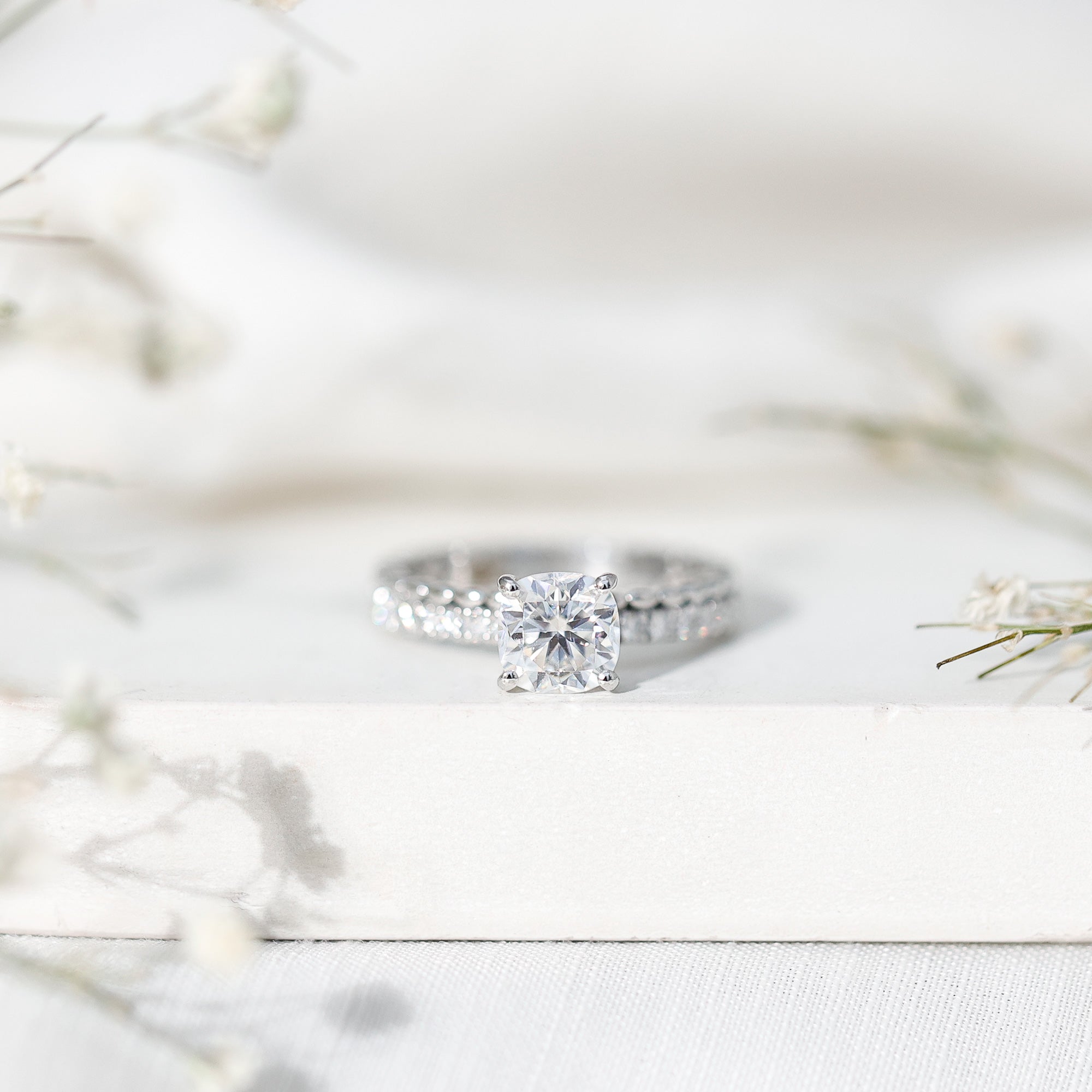 6mm Certified Cushion Cut Moissanite Solitaire Engagement Ring