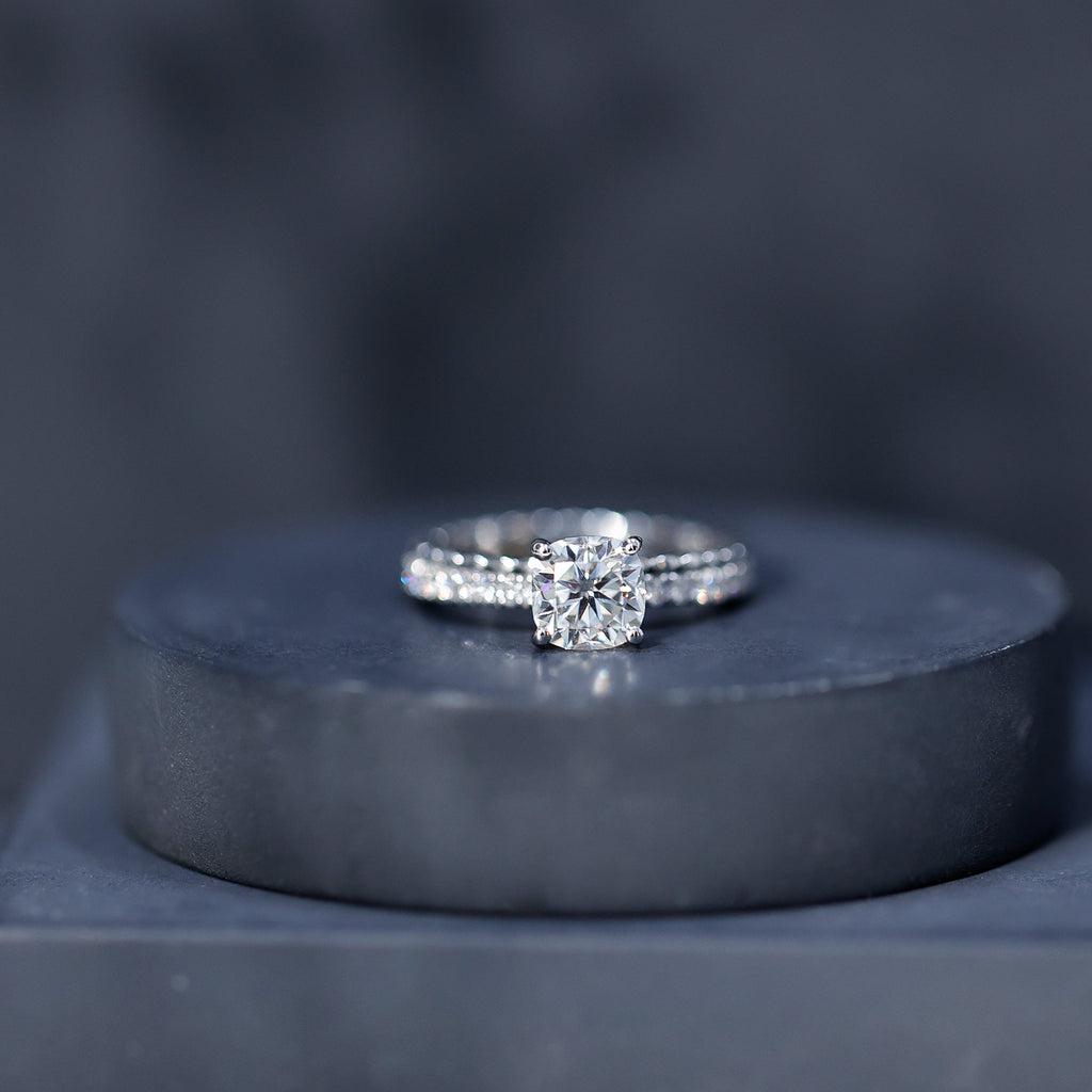 6mm Certified Cushion Cut Moissanite Solitaire Engagement Ring
