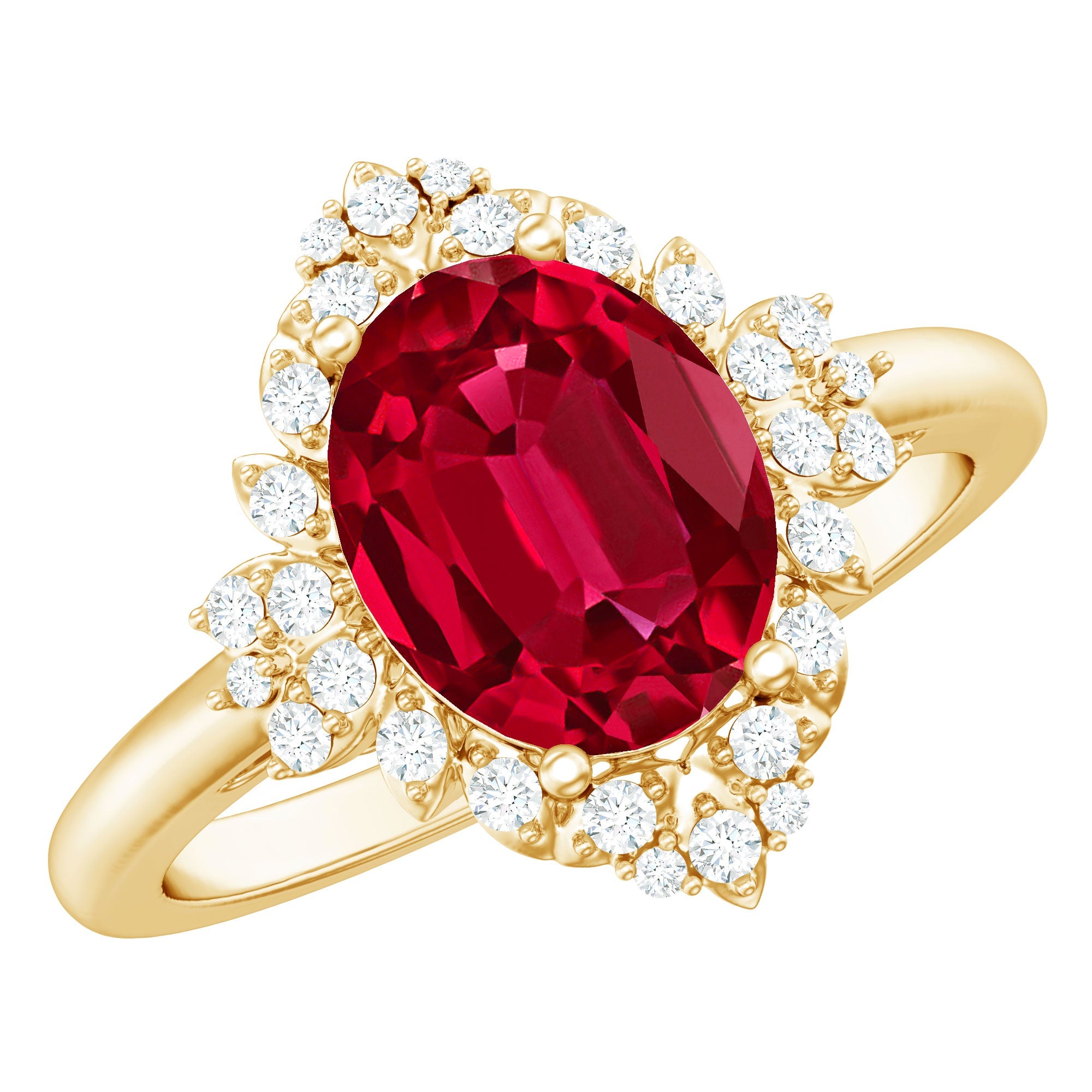 Lab Grown Ruby Ring – Vintage Inspired Oval Ruby Engagement With Diamond Halo