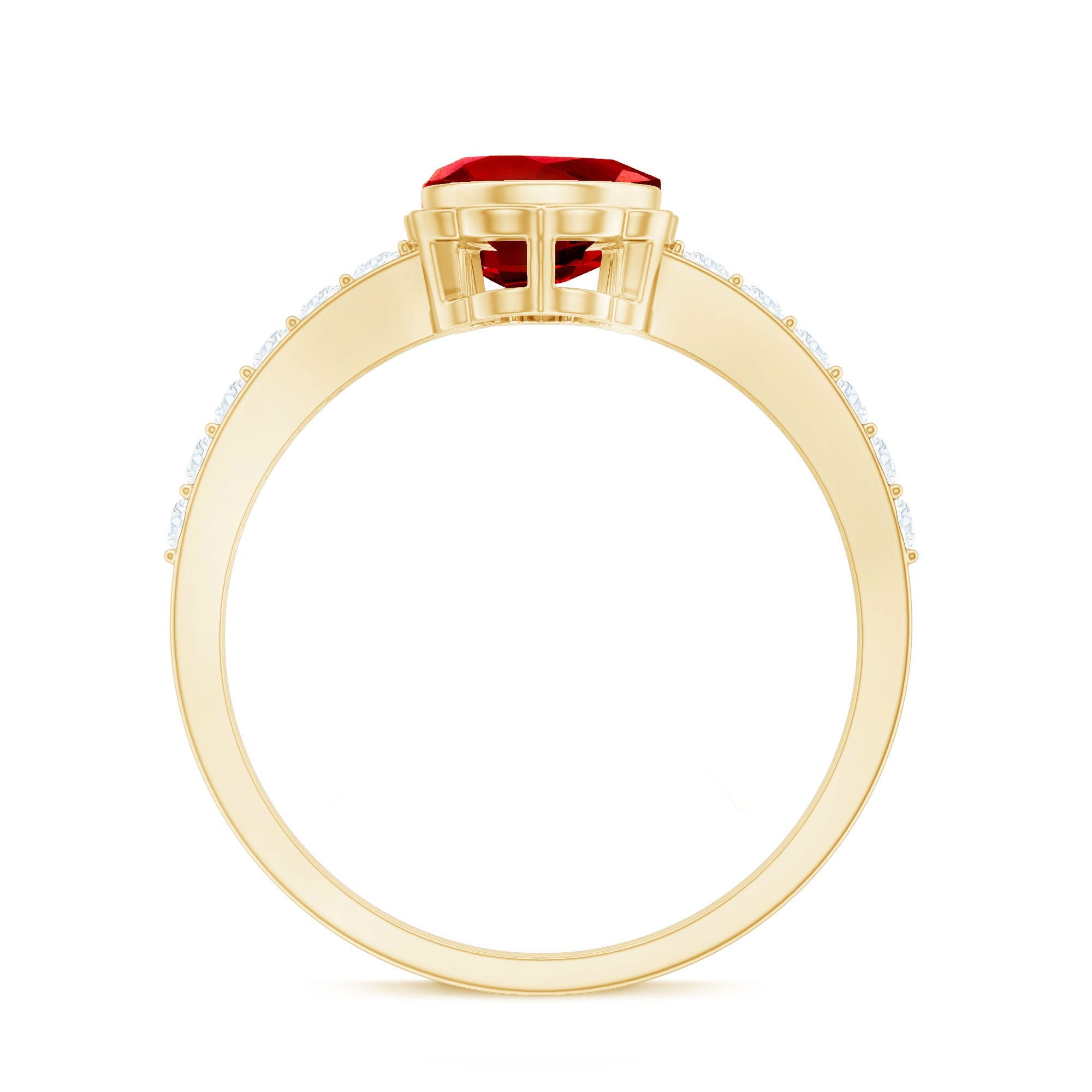 Lab Grown Ruby Ring – Pear Shaped Bezel Set Ruby Engagement Ring with Diamond Side Stones