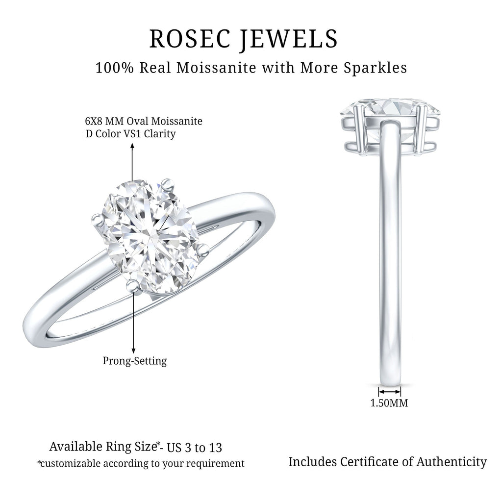 Moissanite Engagement Ring - 6X8 mm Oval Solitaire Prong Setting Ring