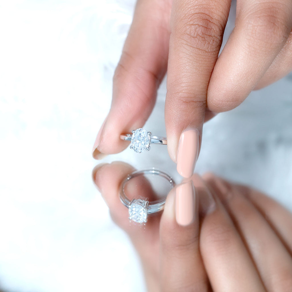 Moissanite Engagement Ring - 6X8 mm Oval Solitaire Prong Setting Ring