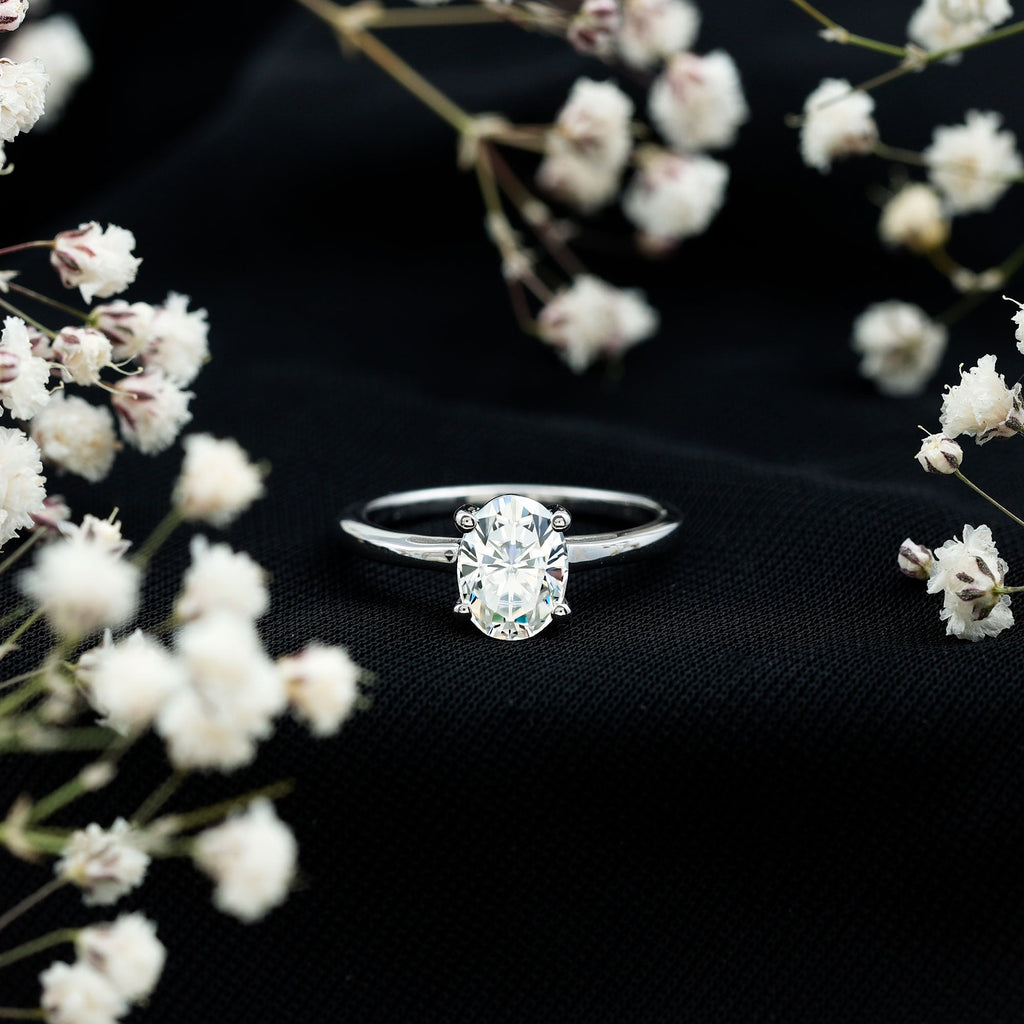Moissanite Engagement Ring - 6X8 mm Oval Solitaire Prong Setting Ring