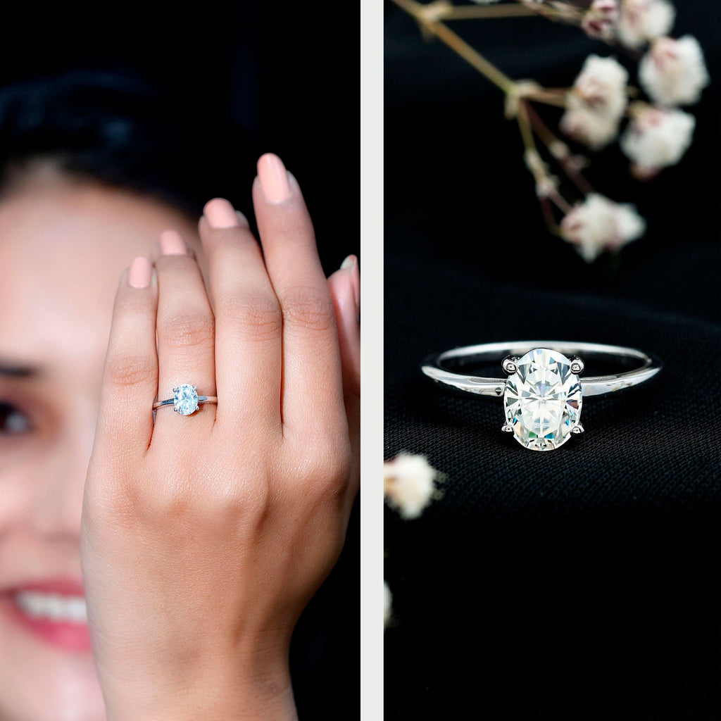 Moissanite Engagement Ring - 6X8 mm Oval Solitaire Prong Setting Ring